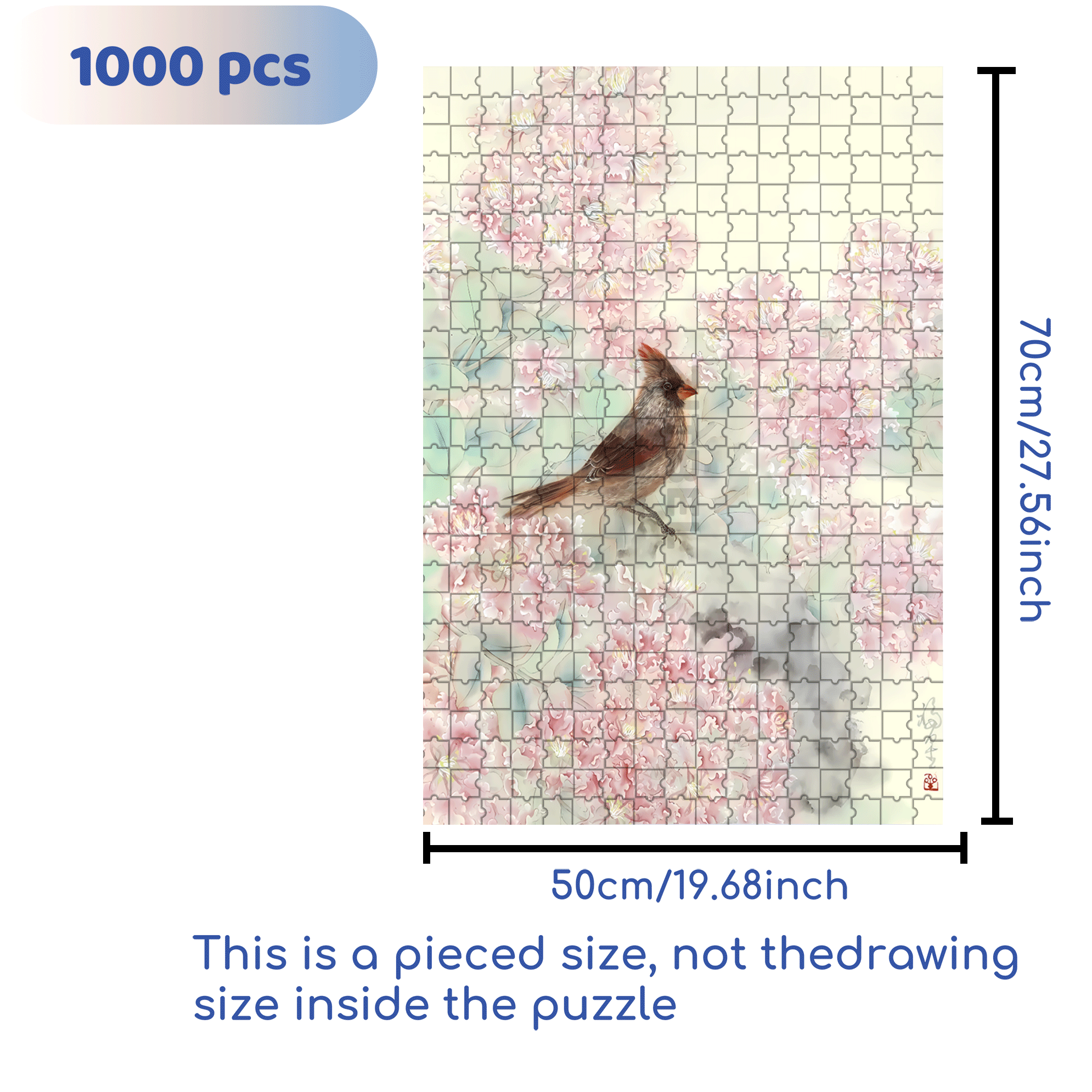 Crape Myrtle and Cardinal 500pcs/1000pcs Jigsaw Puzzle, Scratch-Resistant, Interactive Family Game & Brain-Boosting DIY Decor, Perfect for Halloween, Christmas & New Year Gifts, Family Puzzle Game
