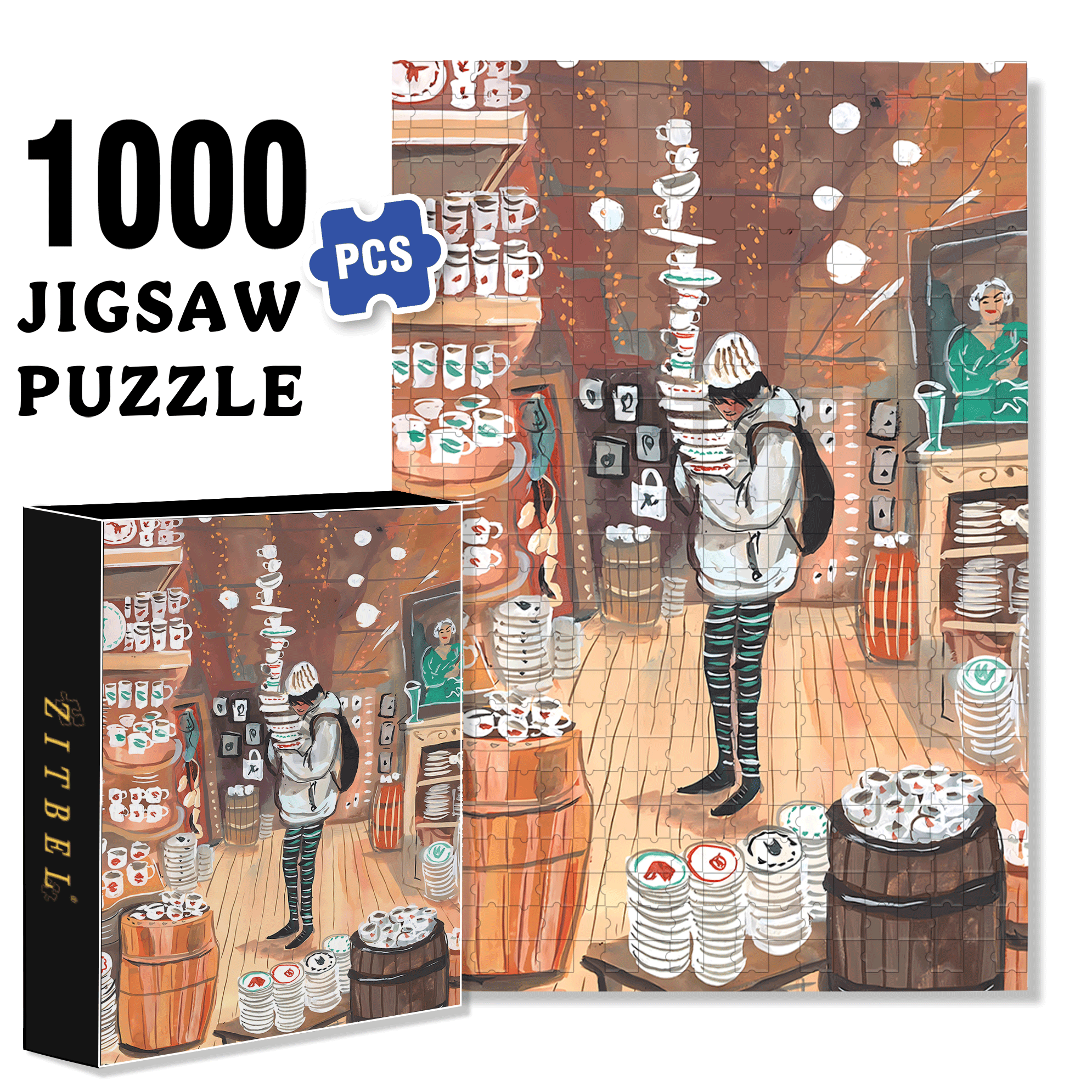 Dish Store 500pcs/1000pcs Jigsaw Puzzle, Scratch-Resistant, Interactive Family Game & Brain-Boosting DIY Decor, Perfect for Halloween, Christmas & New Year Gifts, Family Puzzle Game