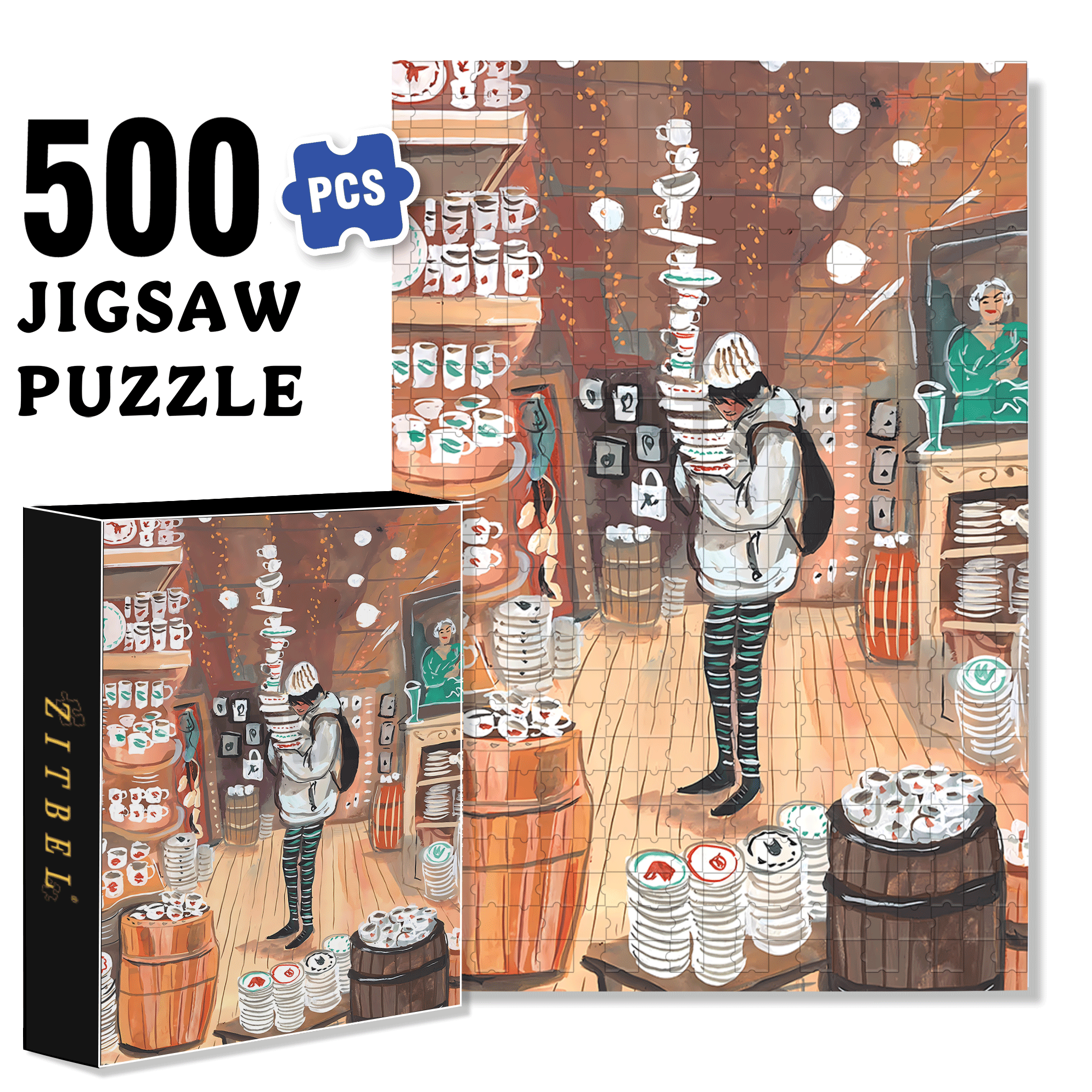 Dish Store 500pcs/1000pcs Jigsaw Puzzle, Scratch-Resistant, Interactive Family Game & Brain-Boosting DIY Decor, Perfect for Halloween, Christmas & New Year Gifts, Family Puzzle Game