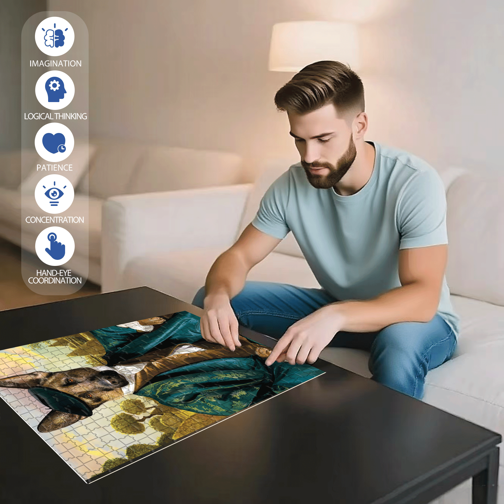 Distinguished Dog 500pcs/1000pcs Jigsaw Puzzle, Scratch-Resistant, Interactive Family Game & Brain-Boosting DIY Decor, Perfect for Halloween, Christmas & New Year Gifts, Family Puzzle Game