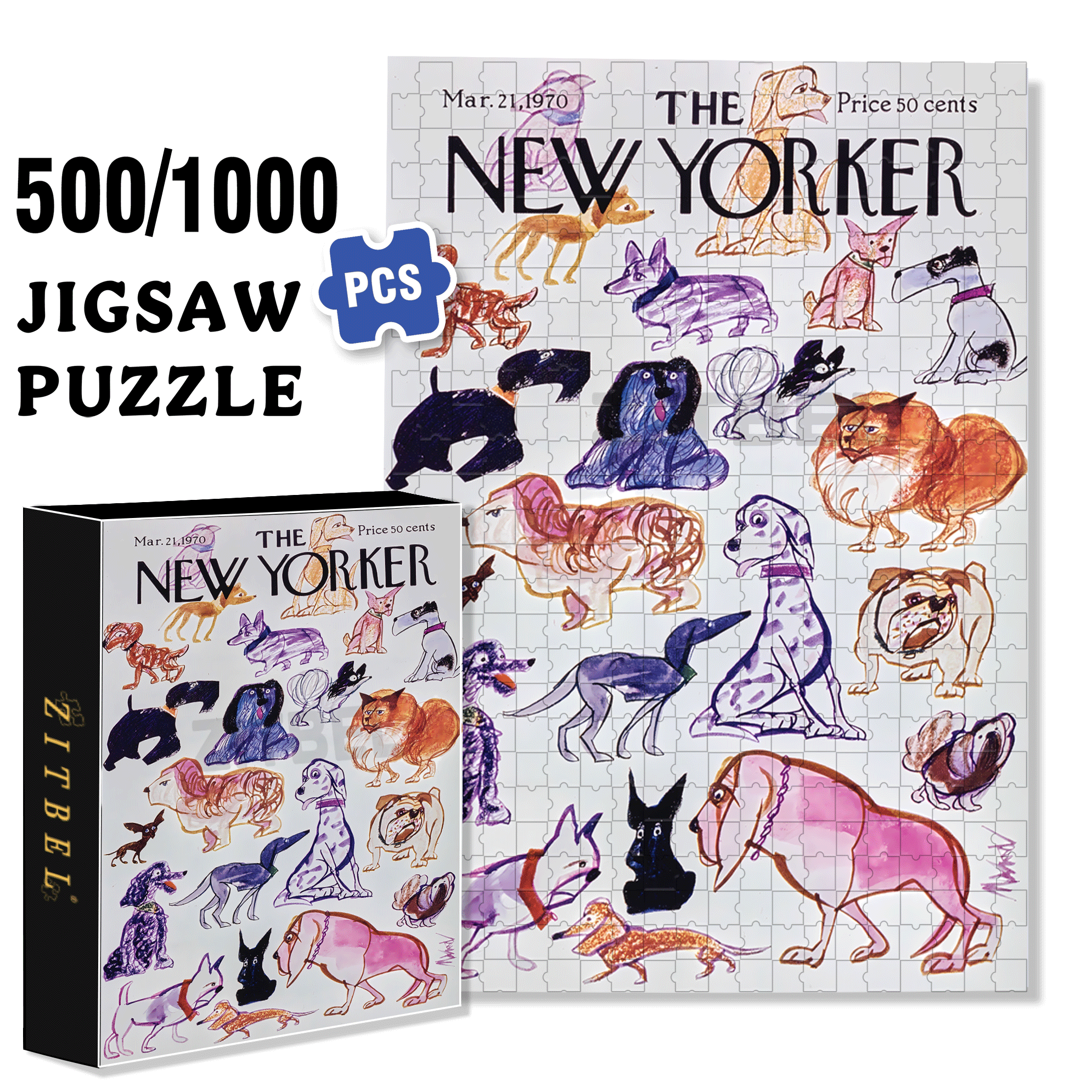 Doggies 500pcs/1000pcs Jigsaw Puzzle, Scratch-Resistant, Interactive Family Game & Brain-Boosting DIY Decor, Perfect for Halloween, Christmas & New Year Gifts, Family Puzzle Game