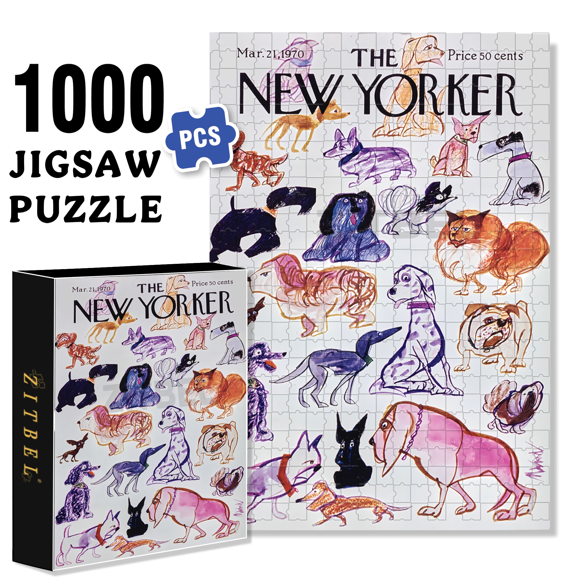 Doggies 500pcs/1000pcs Jigsaw Puzzle, Scratch-Resistant, Interactive Family Game & Brain-Boosting DIY Decor, Perfect for Halloween, Christmas & New Year Gifts, Family Puzzle Game