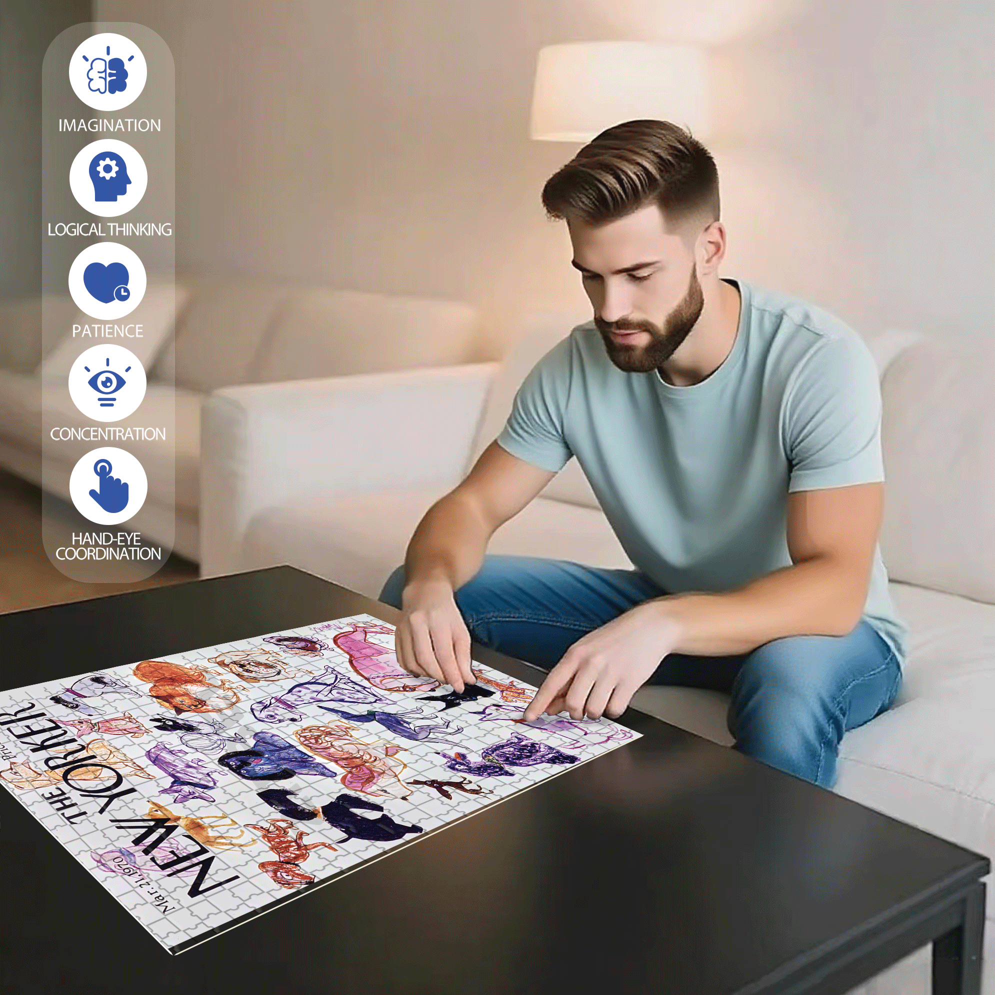 Doggies 500pcs/1000pcs Jigsaw Puzzle, Scratch-Resistant, Interactive Family Game & Brain-Boosting DIY Decor, Perfect for Halloween, Christmas & New Year Gifts, Family Puzzle Game