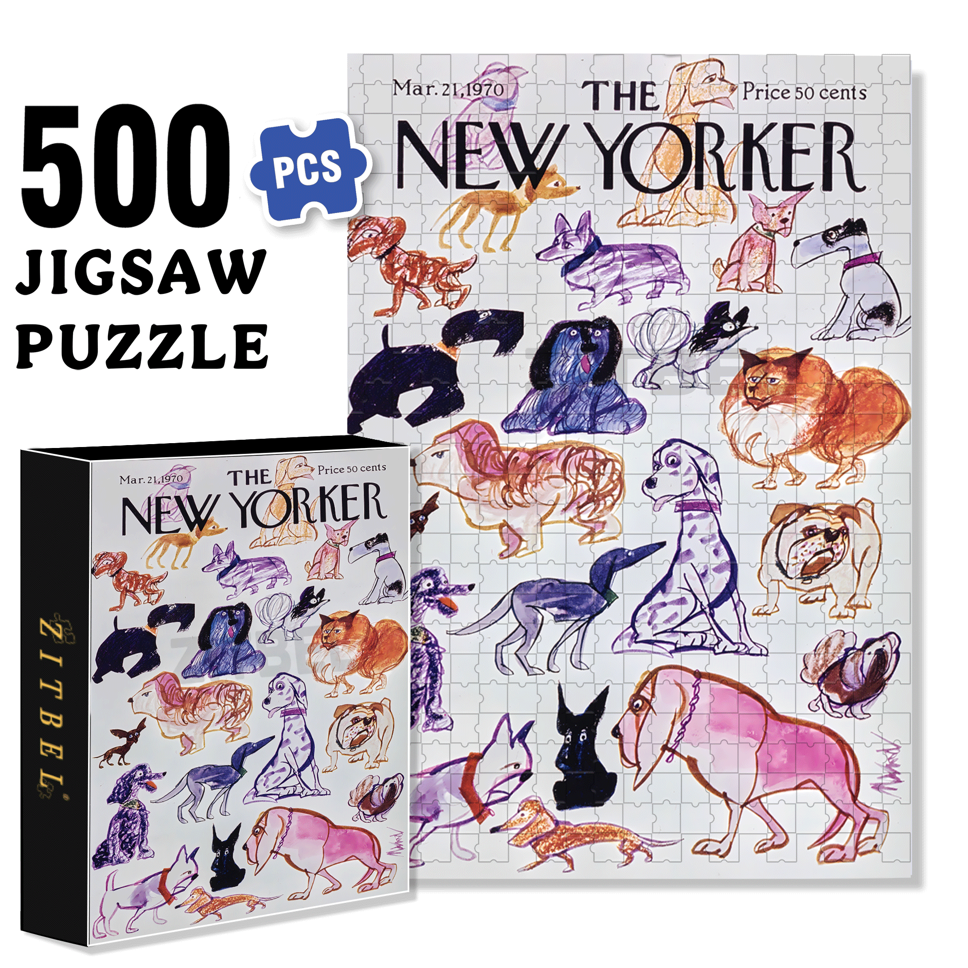 Doggies 500pcs/1000pcs Jigsaw Puzzle, Scratch-Resistant, Interactive Family Game & Brain-Boosting DIY Decor, Perfect for Halloween, Christmas & New Year Gifts, Family Puzzle Game
