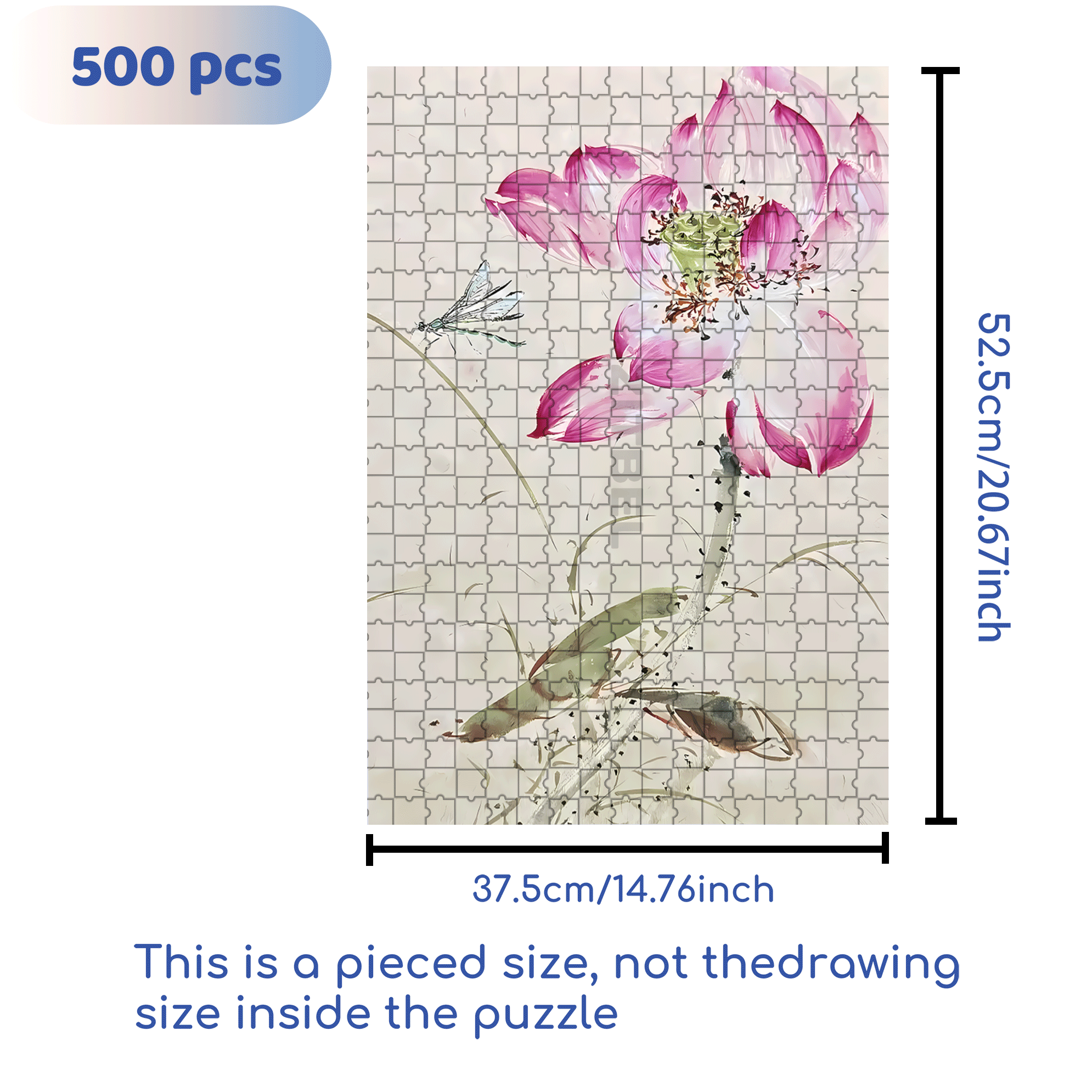 Dragonfly and Lotus 500pcs/1000pcs Jigsaw Puzzle, Scratch-Resistant, Interactive Family Game & Brain-Boosting DIY Decor, Perfect for Halloween, Christmas & New Year Gifts, Family Puzzle Game