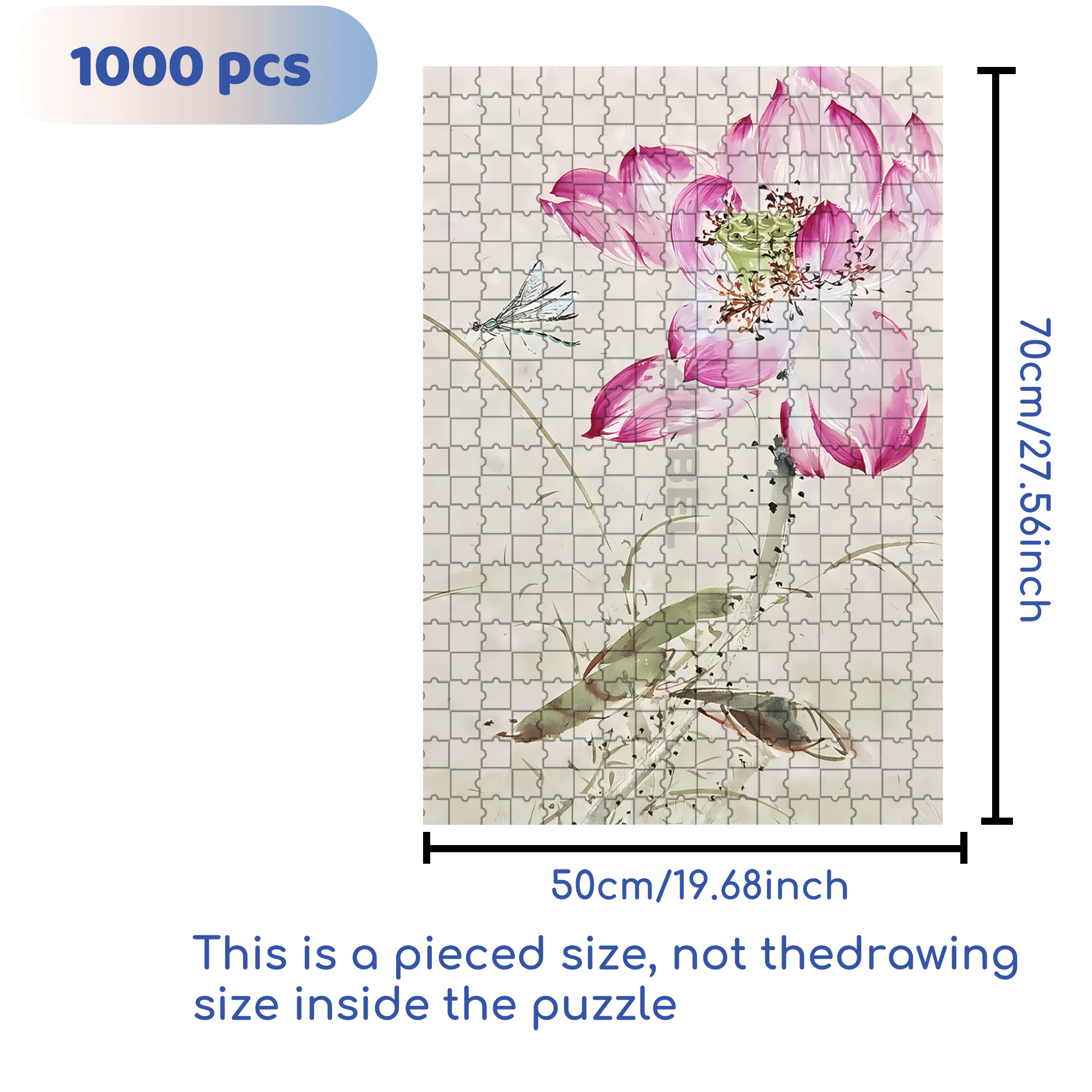 Dragonfly and Lotus 500pcs/1000pcs Jigsaw Puzzle, Scratch-Resistant, Interactive Family Game & Brain-Boosting DIY Decor, Perfect for Halloween, Christmas & New Year Gifts, Family Puzzle Game