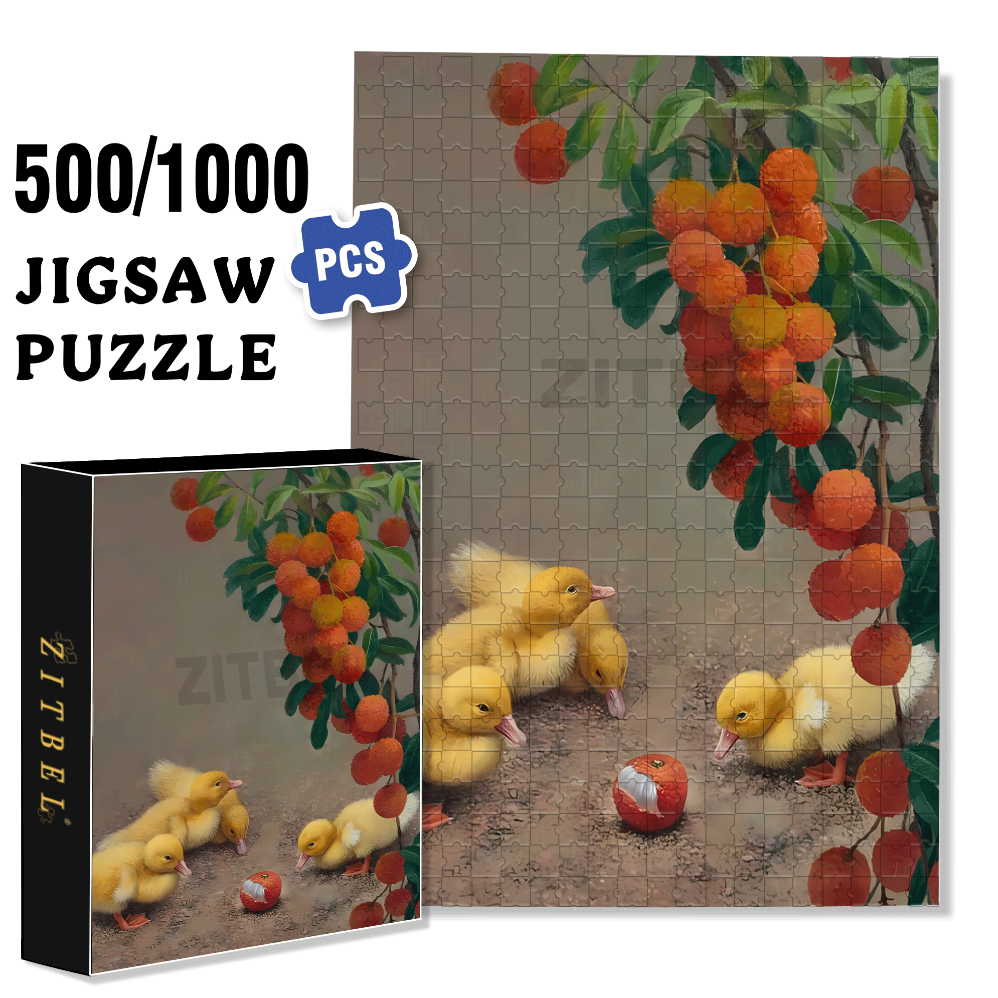 Duck and Lychee 500pcs/1000pcs Jigsaw Puzzle, Scratch-Resistant, Interactive Family Game & Brain-Boosting DIY Decor, Perfect for Halloween, Christmas & New Year Gifts, Family Puzzle Game