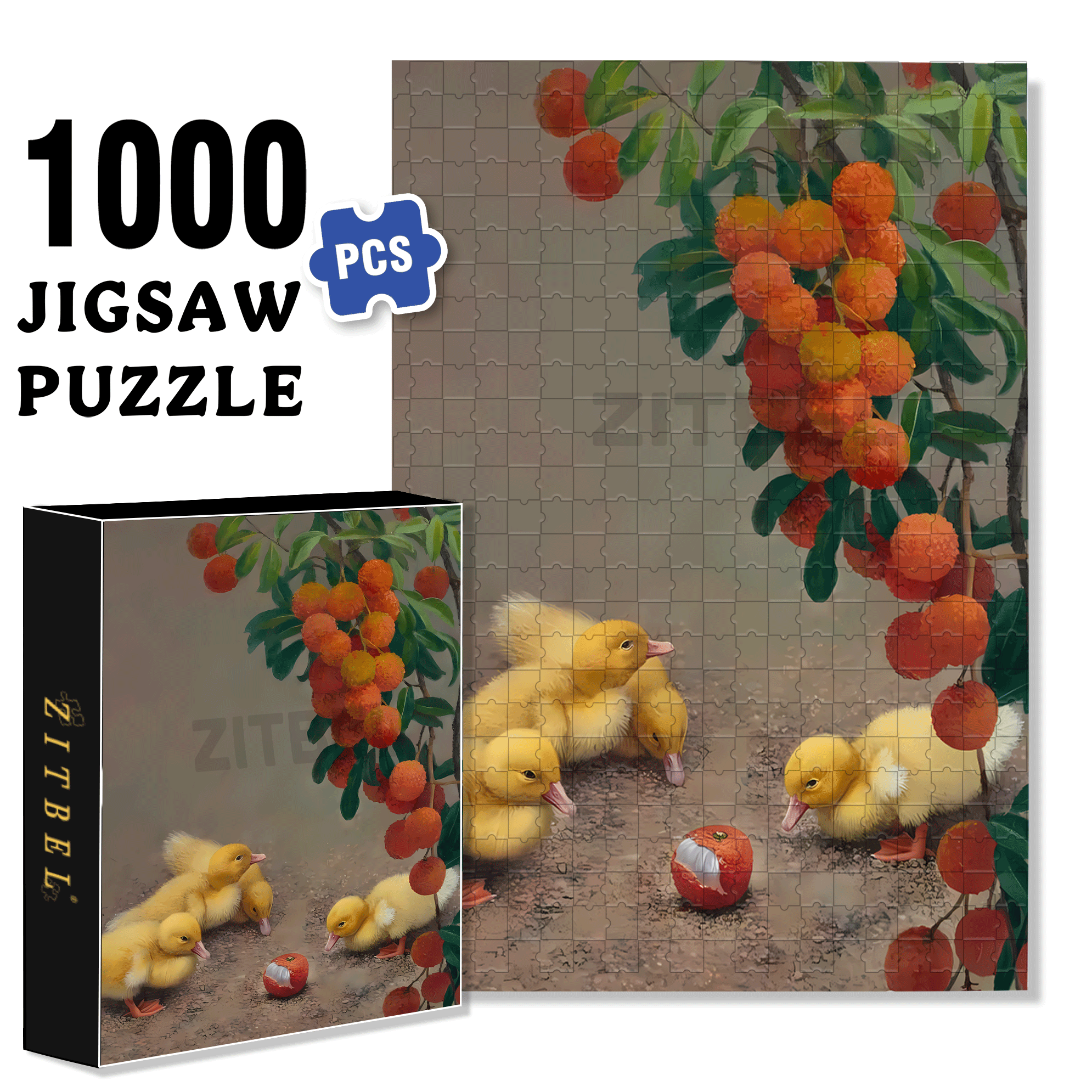 Duck and Lychee 500pcs/1000pcs Jigsaw Puzzle, Scratch-Resistant, Interactive Family Game & Brain-Boosting DIY Decor, Perfect for Halloween, Christmas & New Year Gifts, Family Puzzle Game