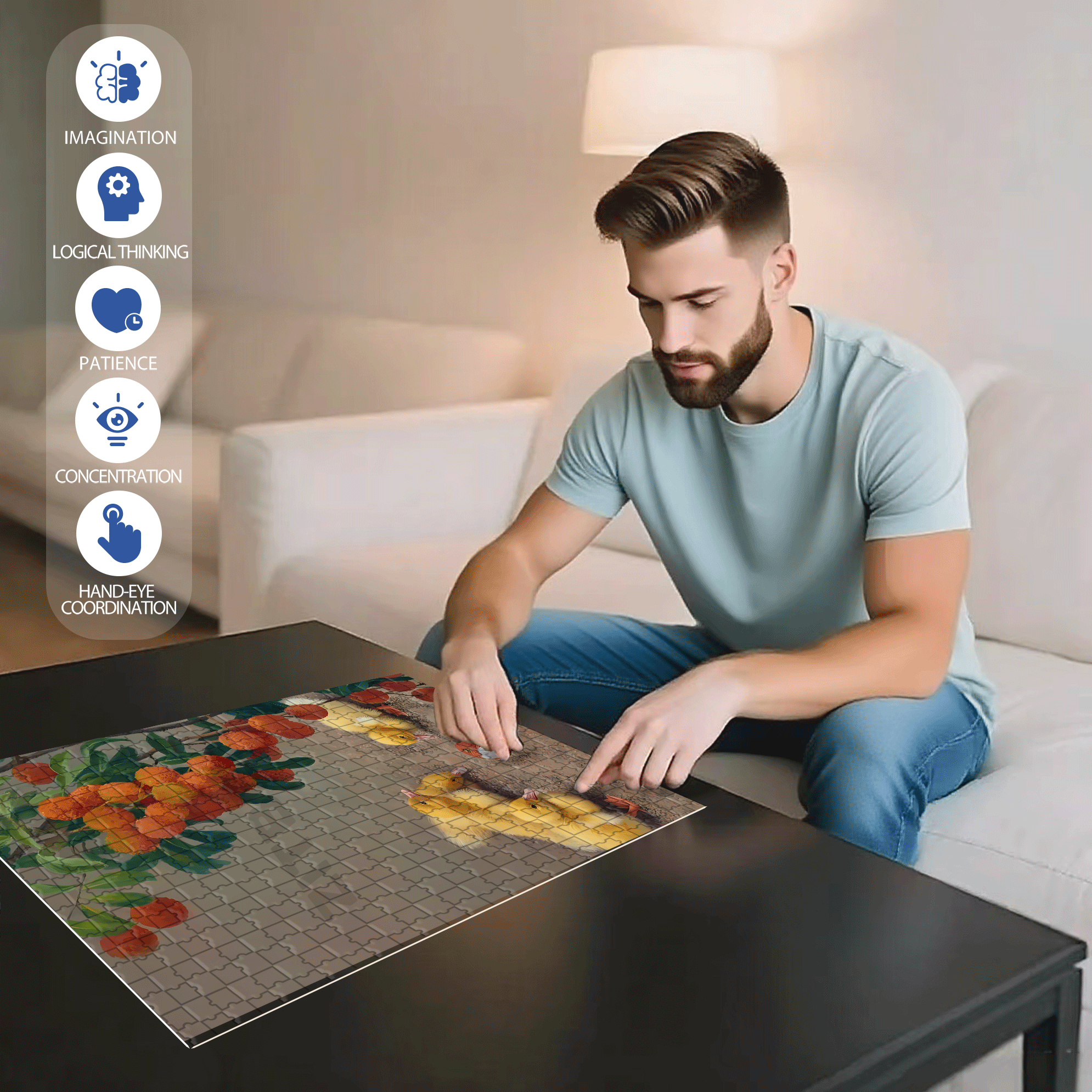 Duck and Lychee 500pcs/1000pcs Jigsaw Puzzle, Scratch-Resistant, Interactive Family Game & Brain-Boosting DIY Decor, Perfect for Halloween, Christmas & New Year Gifts, Family Puzzle Game