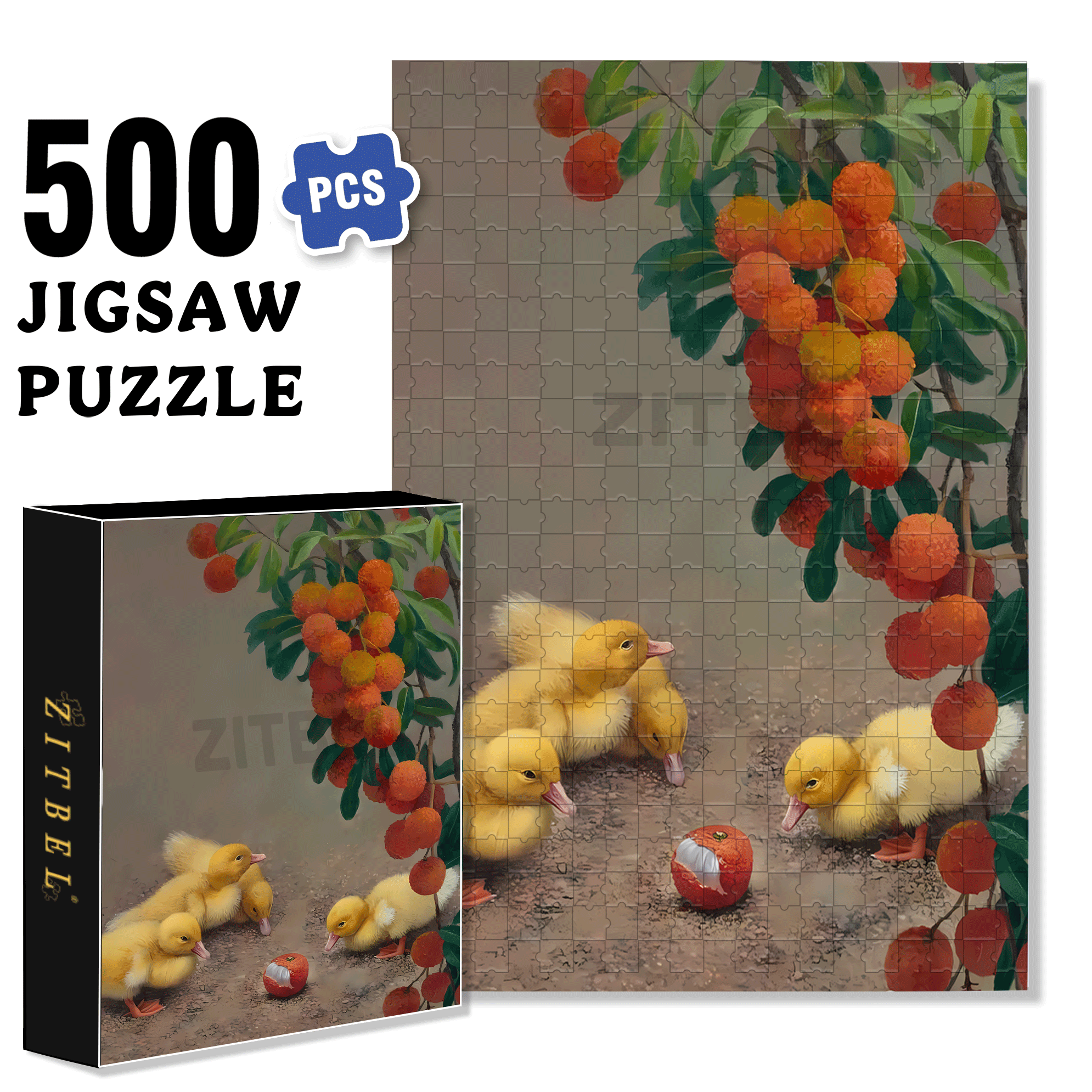 Duck and Lychee 500pcs/1000pcs Jigsaw Puzzle, Scratch-Resistant, Interactive Family Game & Brain-Boosting DIY Decor, Perfect for Halloween, Christmas & New Year Gifts, Family Puzzle Game