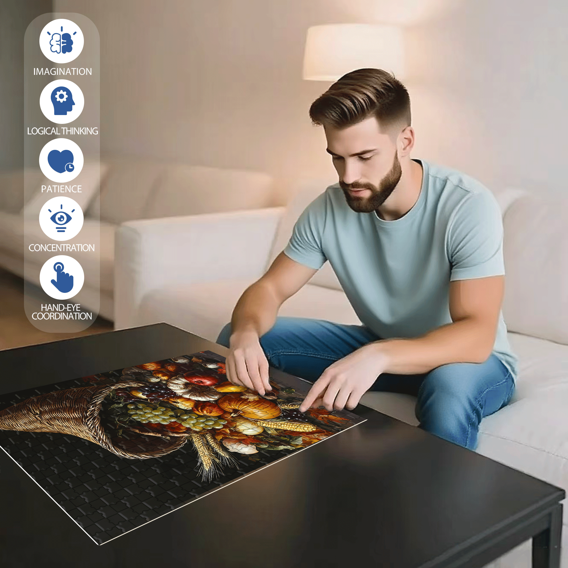 Fruits and Vegetables 2 500pcs/1000pcs Jigsaw Puzzle, Scratch-Resistant, Interactive Family Game & Brain-Boosting DIY Decor, Perfect for Halloween, Christmas & New Year Gifts, Family Puzzle Game