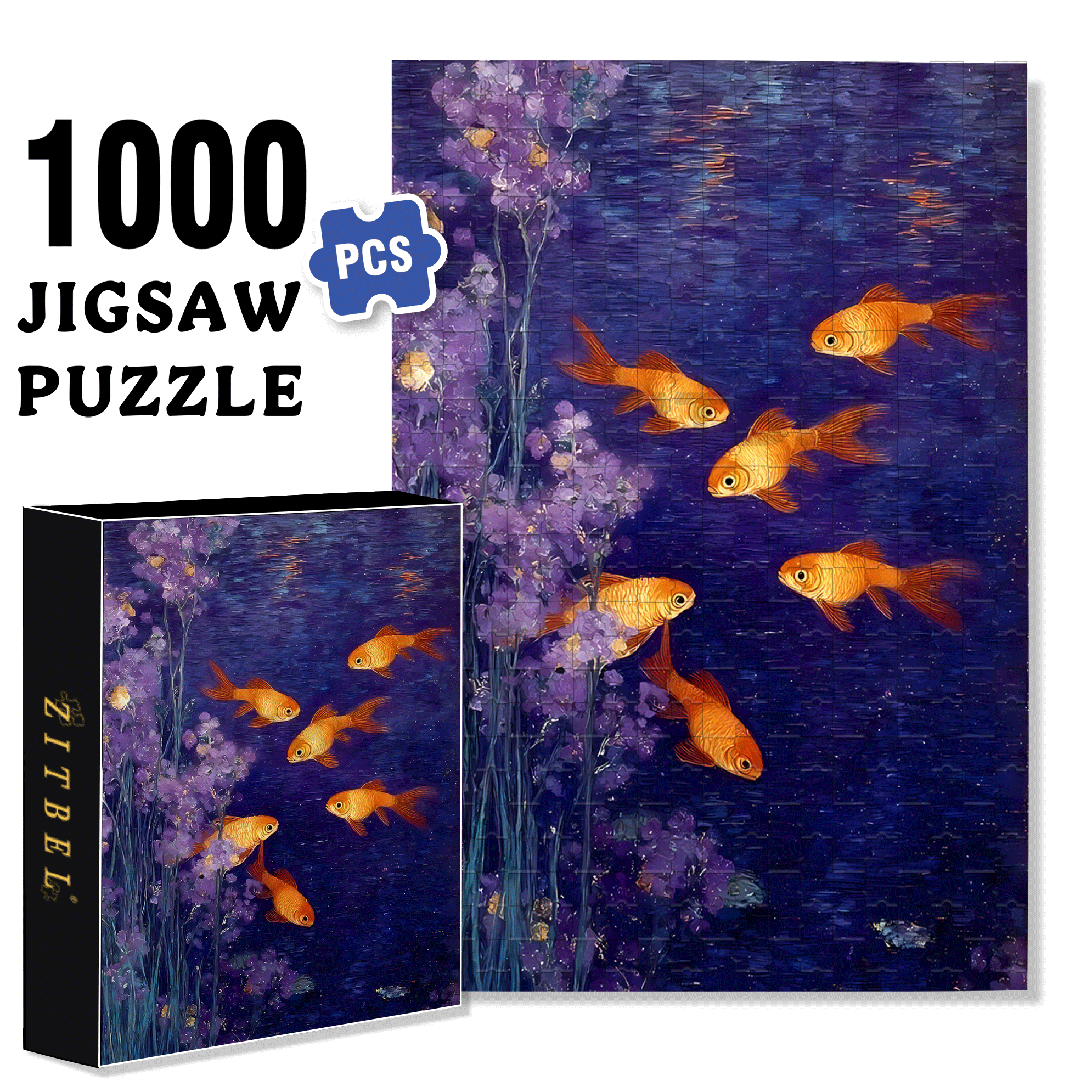 Glowing Goldfish 500pcs/1000pcs Jigsaw Puzzle, Scratch-Resistant, Interactive Family Game & Brain-Boosting DIY Decor, Perfect for Halloween, Christmas & New Year Gifts, Family Puzzle Game