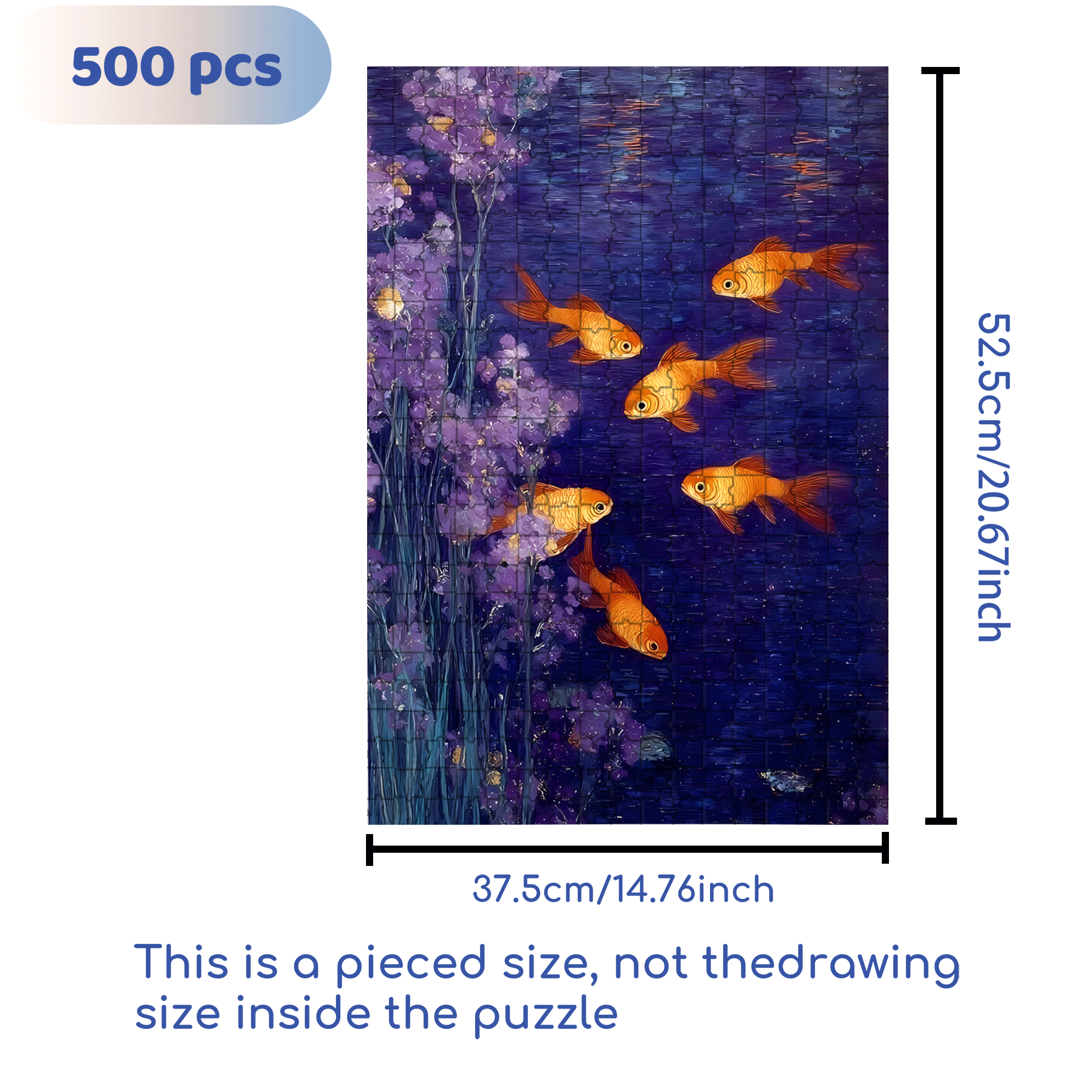 Glowing Goldfish 500pcs/1000pcs Jigsaw Puzzle, Scratch-Resistant, Interactive Family Game & Brain-Boosting DIY Decor, Perfect for Halloween, Christmas & New Year Gifts, Family Puzzle Game
