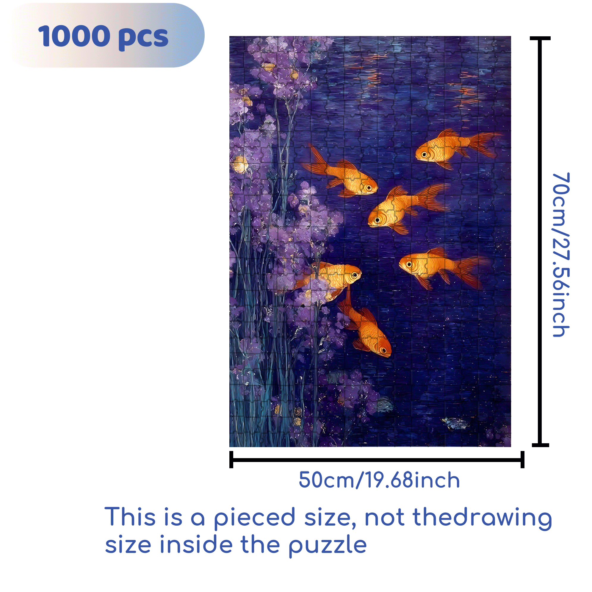 Glowing Goldfish 500pcs/1000pcs Jigsaw Puzzle, Scratch-Resistant, Interactive Family Game & Brain-Boosting DIY Decor, Perfect for Halloween, Christmas & New Year Gifts, Family Puzzle Game