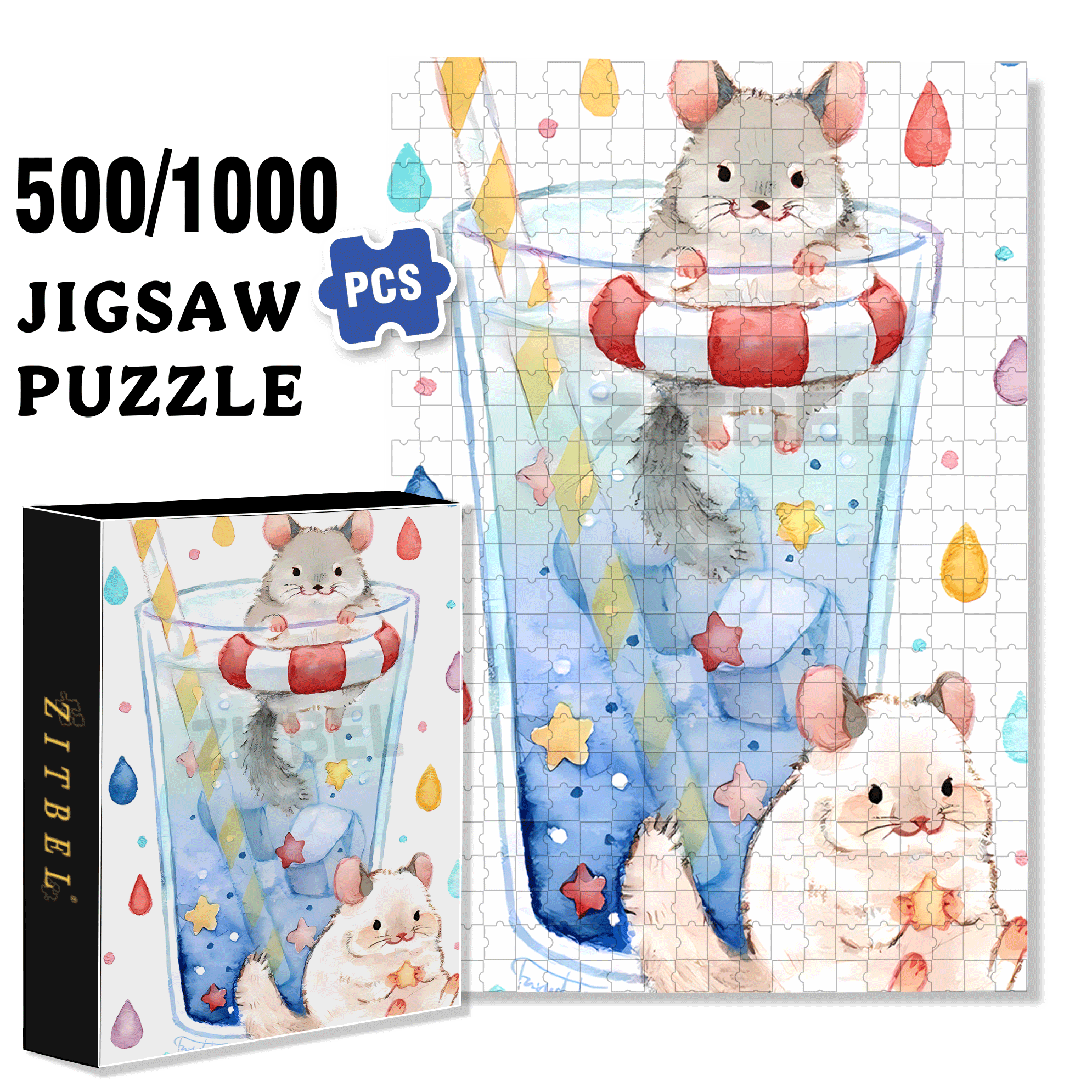 Hamster's Happiness 500pcs/1000pcs Jigsaw Puzzle, Scratch-Resistant, Interactive Family Game & Brain-Boosting DIY Decor, Perfect for Halloween, Christmas & New Year Gifts, Family Puzzle Game