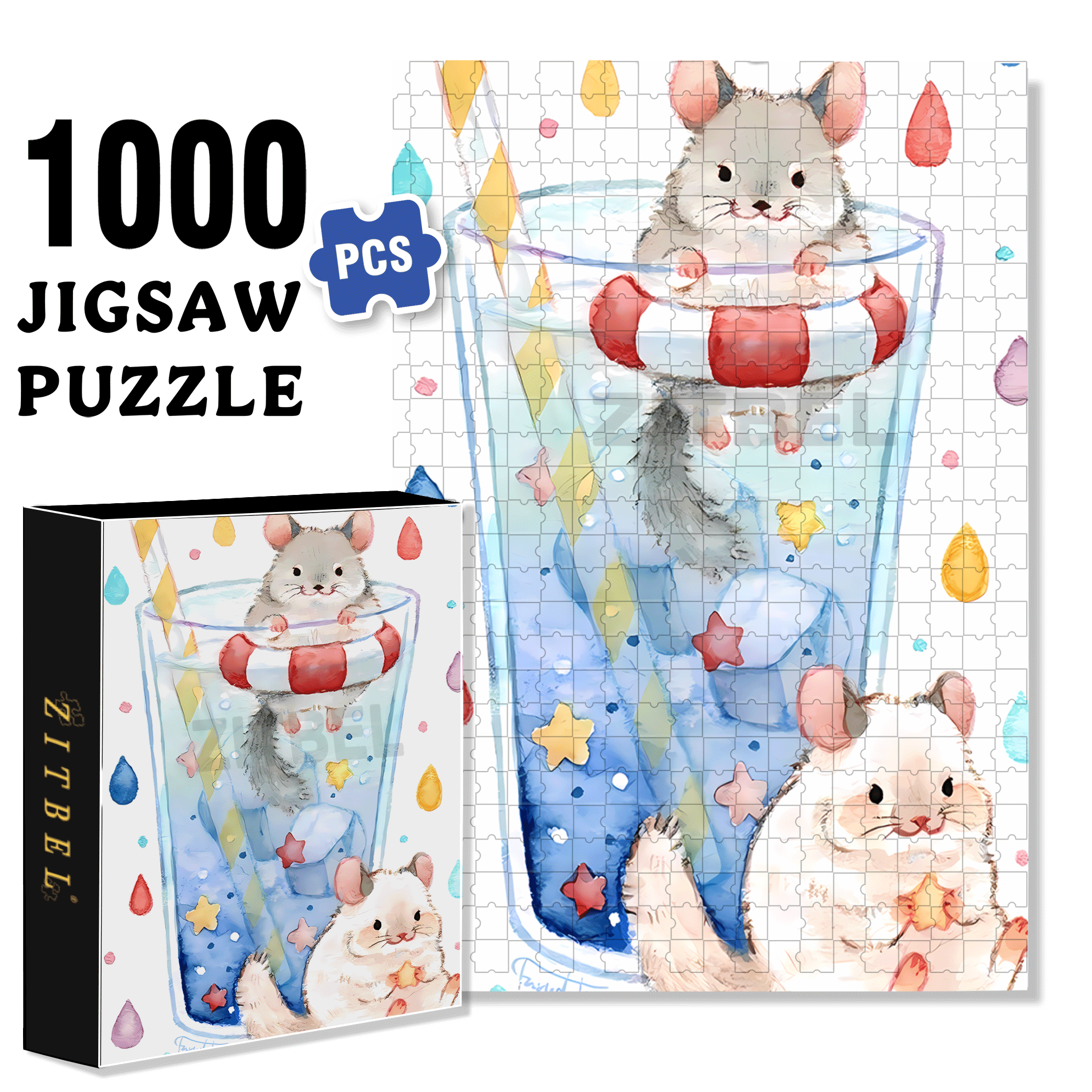 Hamster's Happiness 500pcs/1000pcs Jigsaw Puzzle, Scratch-Resistant, Interactive Family Game & Brain-Boosting DIY Decor, Perfect for Halloween, Christmas & New Year Gifts, Family Puzzle Game