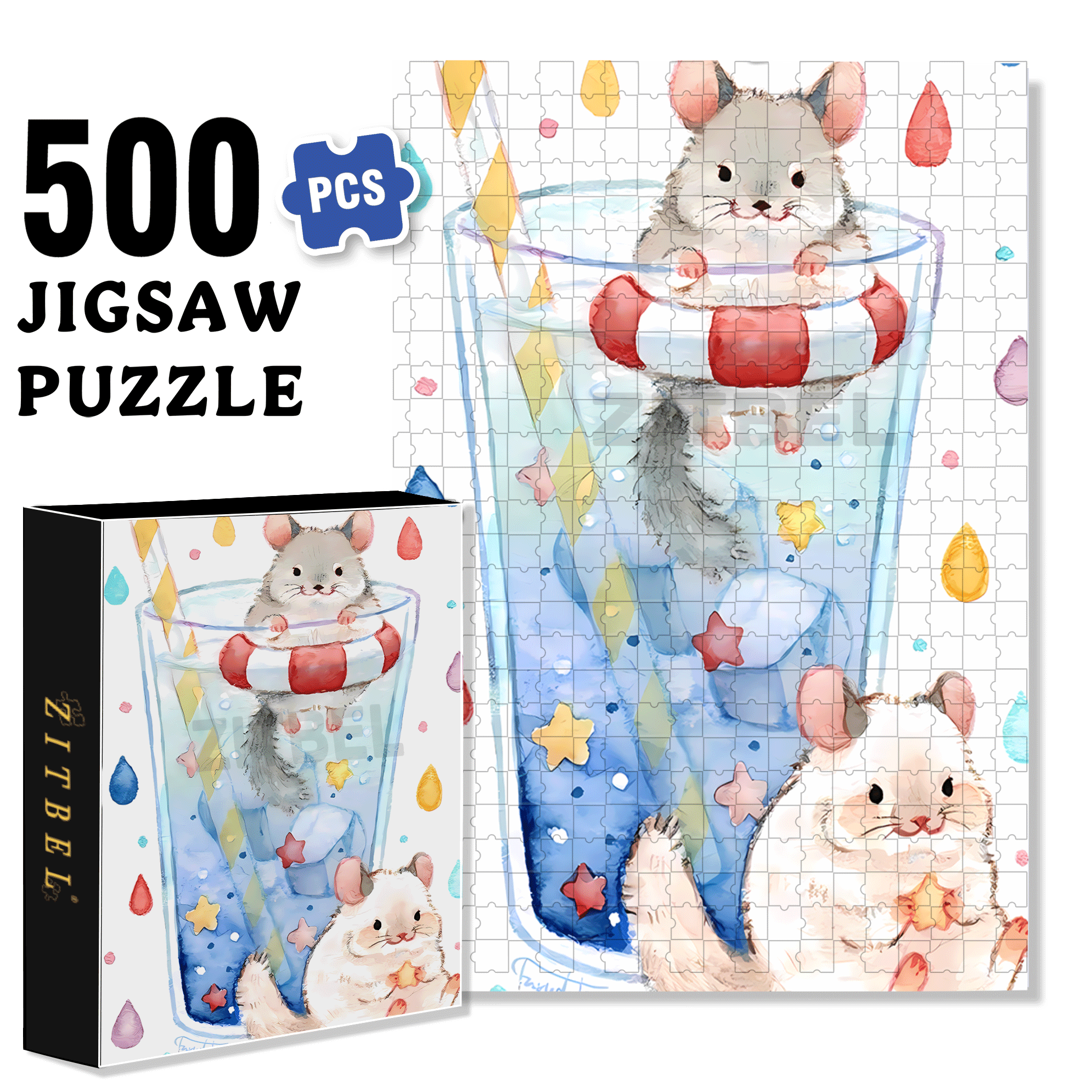 Hamster's Happiness 500pcs/1000pcs Jigsaw Puzzle, Scratch-Resistant, Interactive Family Game & Brain-Boosting DIY Decor, Perfect for Halloween, Christmas & New Year Gifts, Family Puzzle Game