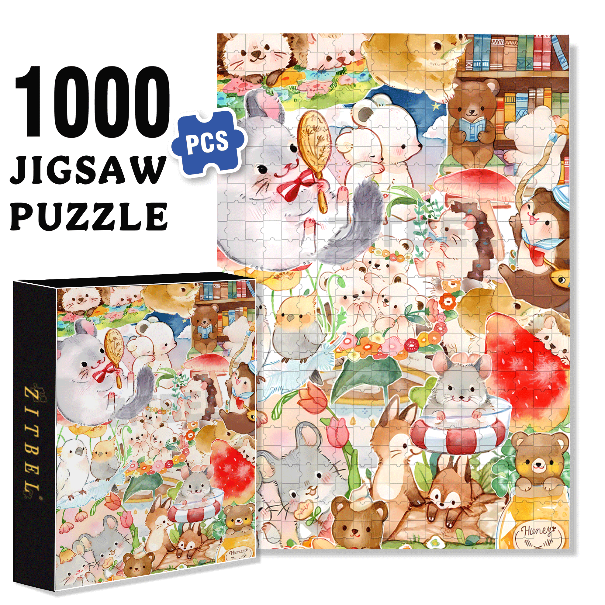 Happy Little Animals 500pcs/1000pcs Jigsaw Puzzle, Scratch-Resistant, Interactive Family Game & Brain-Boosting DIY Decor, Perfect for Halloween, Christmas & New Year Gifts, Family Puzzle Game