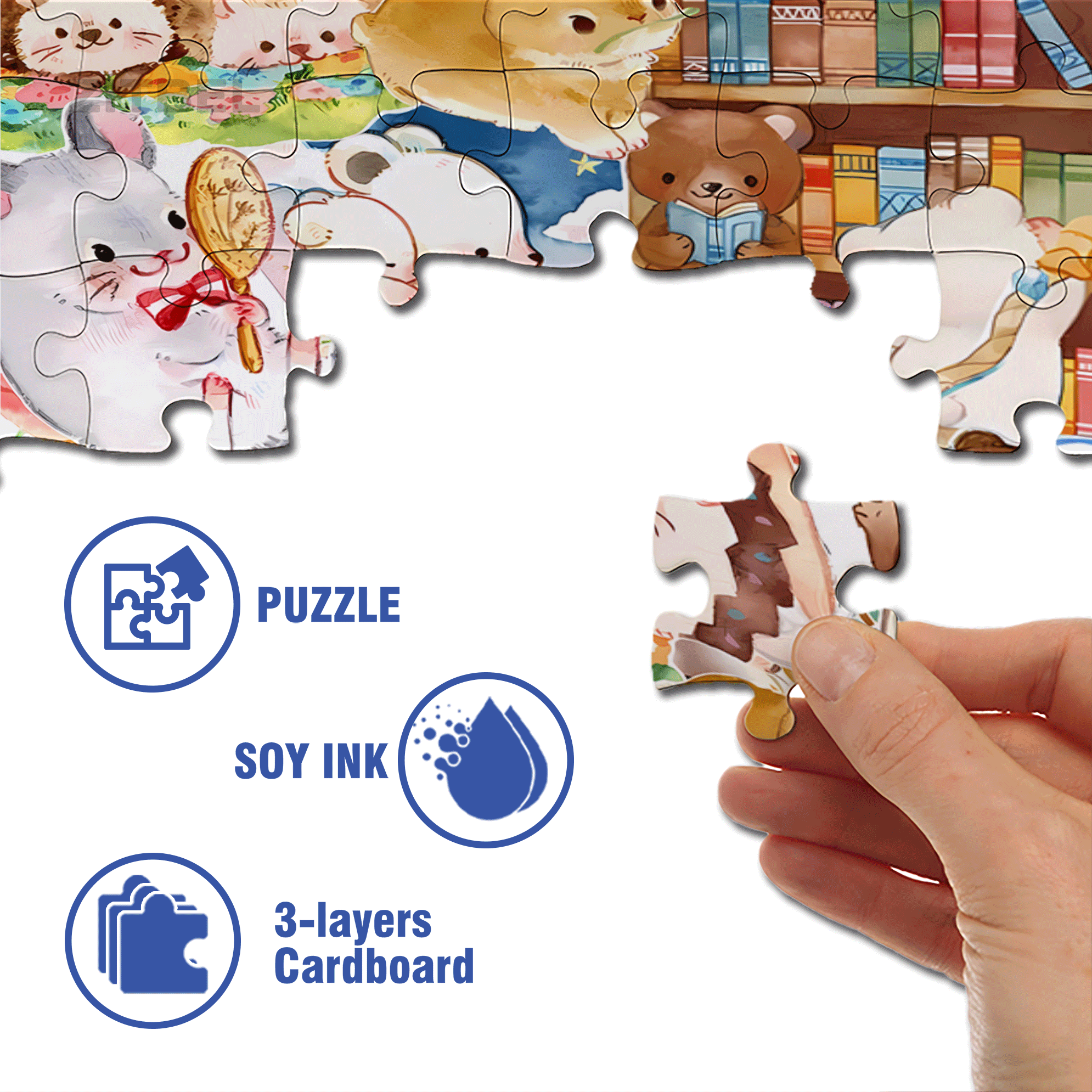 Happy Little Animals 500pcs/1000pcs Jigsaw Puzzle, Scratch-Resistant, Interactive Family Game & Brain-Boosting DIY Decor, Perfect for Halloween, Christmas & New Year Gifts, Family Puzzle Game