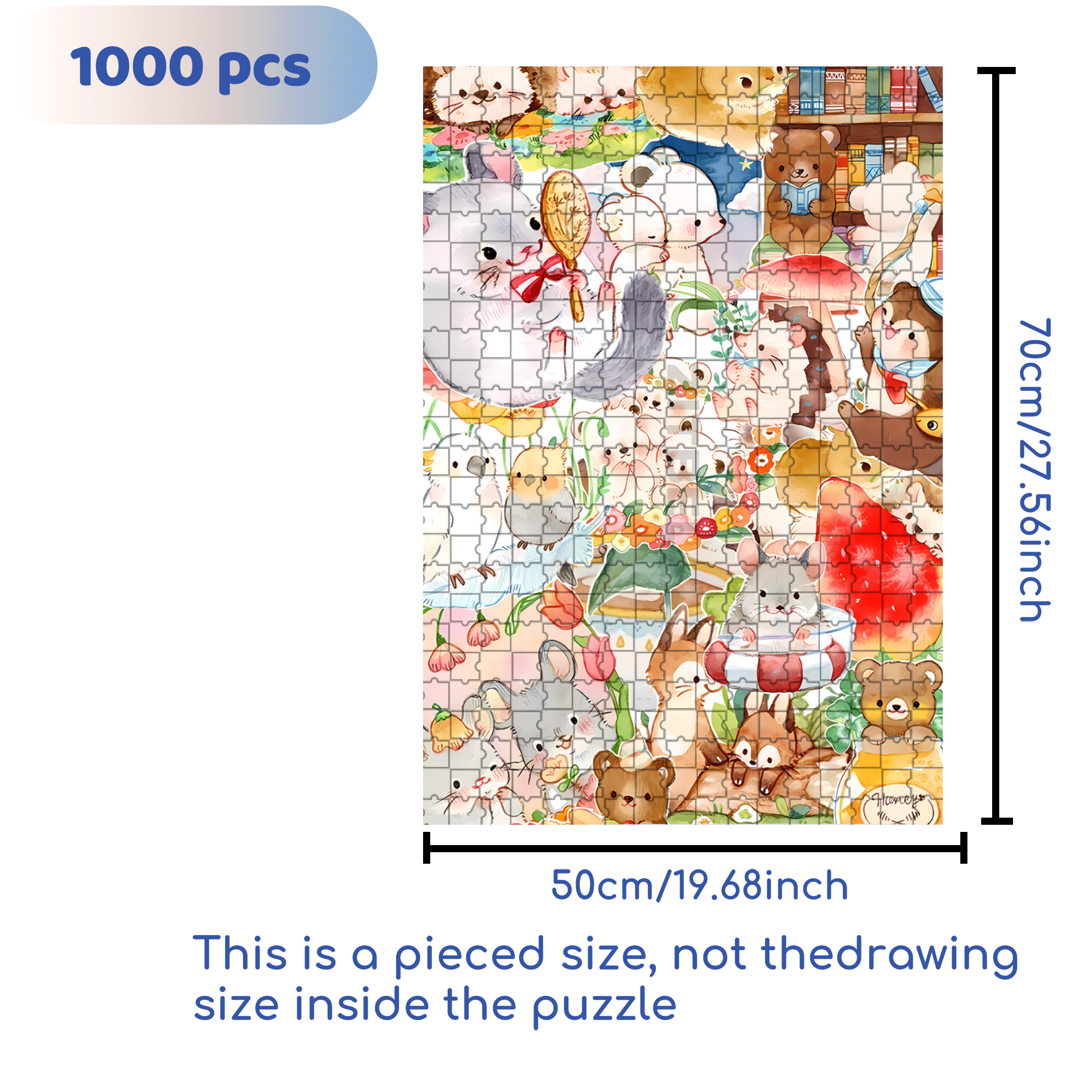Happy Little Animals 500pcs/1000pcs Jigsaw Puzzle, Scratch-Resistant, Interactive Family Game & Brain-Boosting DIY Decor, Perfect for Halloween, Christmas & New Year Gifts, Family Puzzle Game
