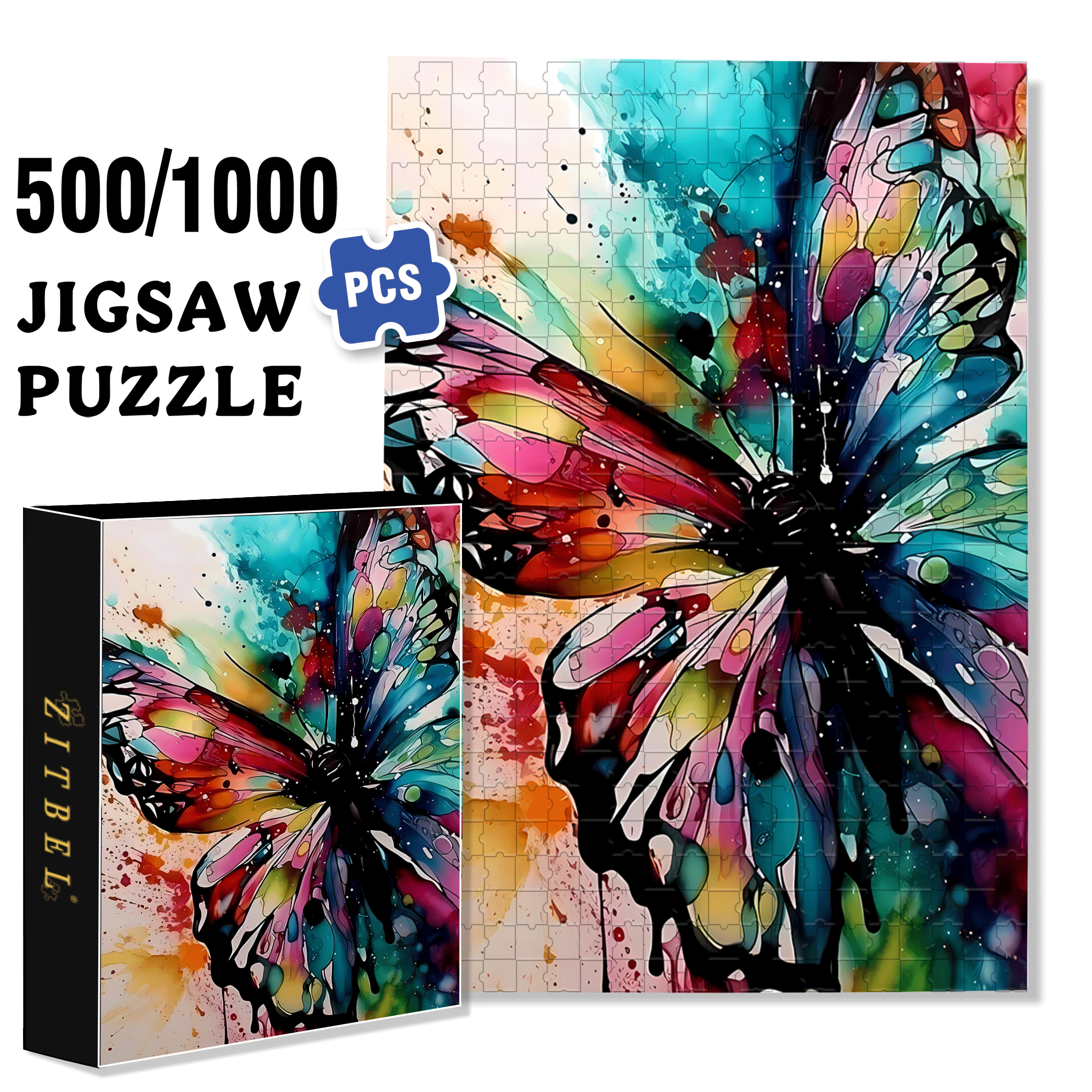 Impression Butterfly 500pcs/1000pcs Jigsaw Puzzle, Scratch-Resistant, Interactive Family Game & Brain-Boosting DIY Decor, Perfect for Halloween, Christmas & New Year Gifts, Family Puzzle Game
