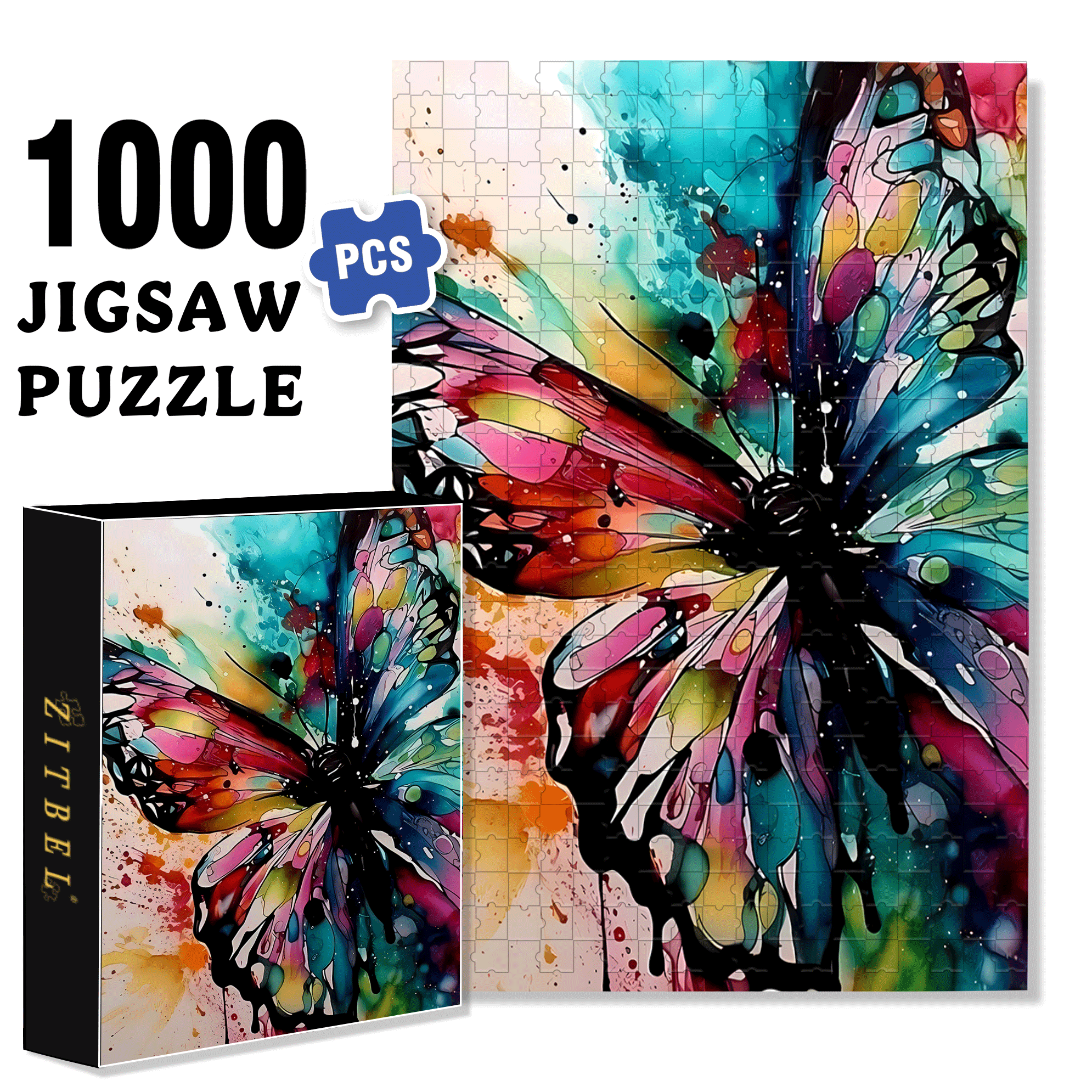 Impression Butterfly 500pcs/1000pcs Jigsaw Puzzle, Scratch-Resistant, Interactive Family Game & Brain-Boosting DIY Decor, Perfect for Halloween, Christmas & New Year Gifts, Family Puzzle Game