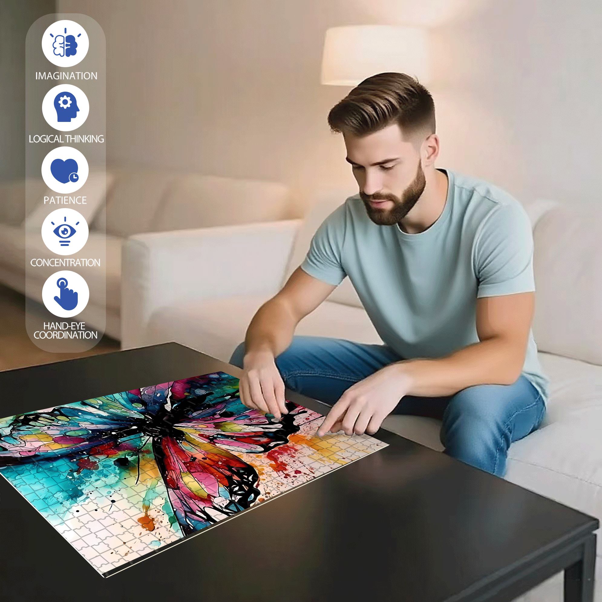 Impression Butterfly 500pcs/1000pcs Jigsaw Puzzle, Scratch-Resistant, Interactive Family Game & Brain-Boosting DIY Decor, Perfect for Halloween, Christmas & New Year Gifts, Family Puzzle Game