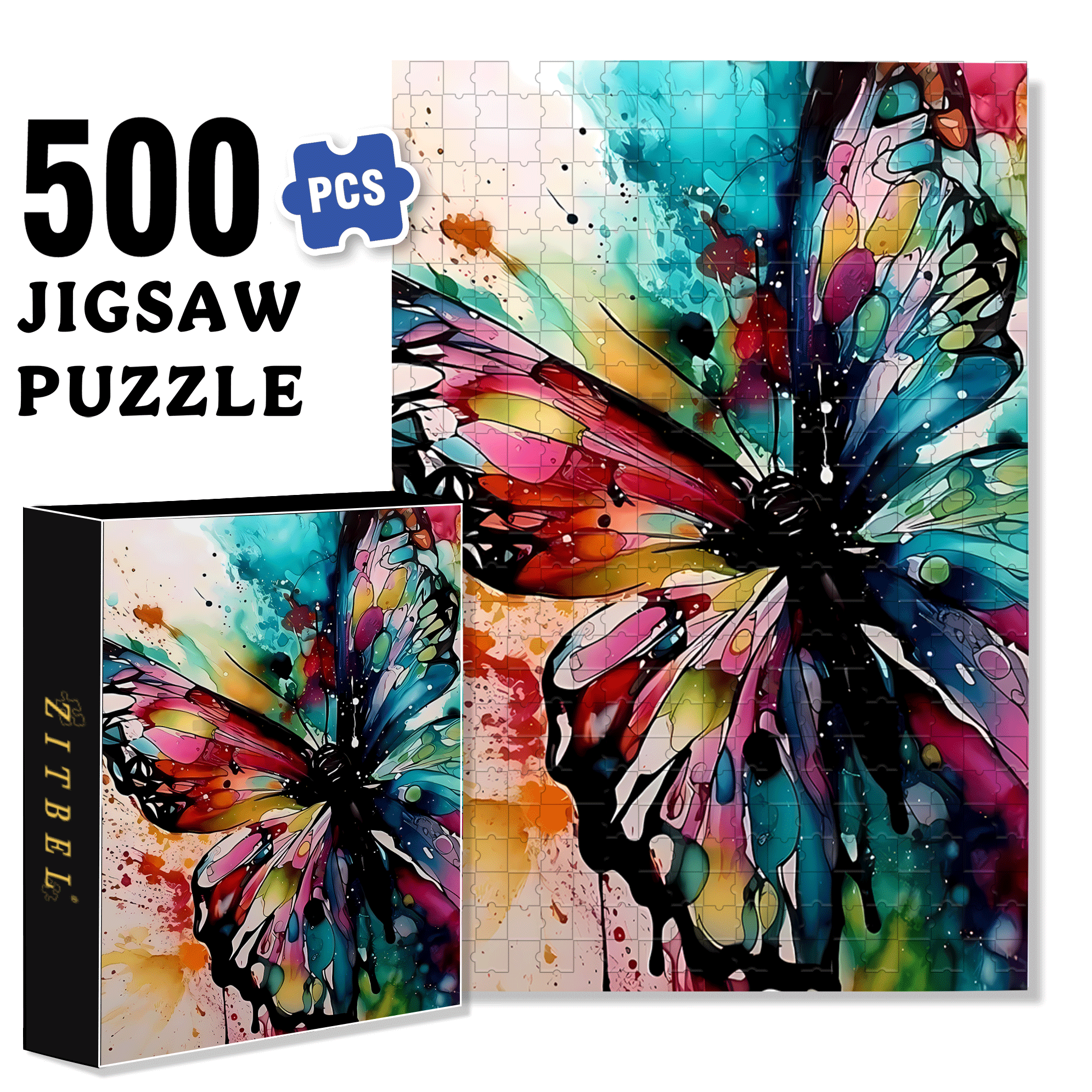 Impression Butterfly 500pcs/1000pcs Jigsaw Puzzle, Scratch-Resistant, Interactive Family Game & Brain-Boosting DIY Decor, Perfect for Halloween, Christmas & New Year Gifts, Family Puzzle Game