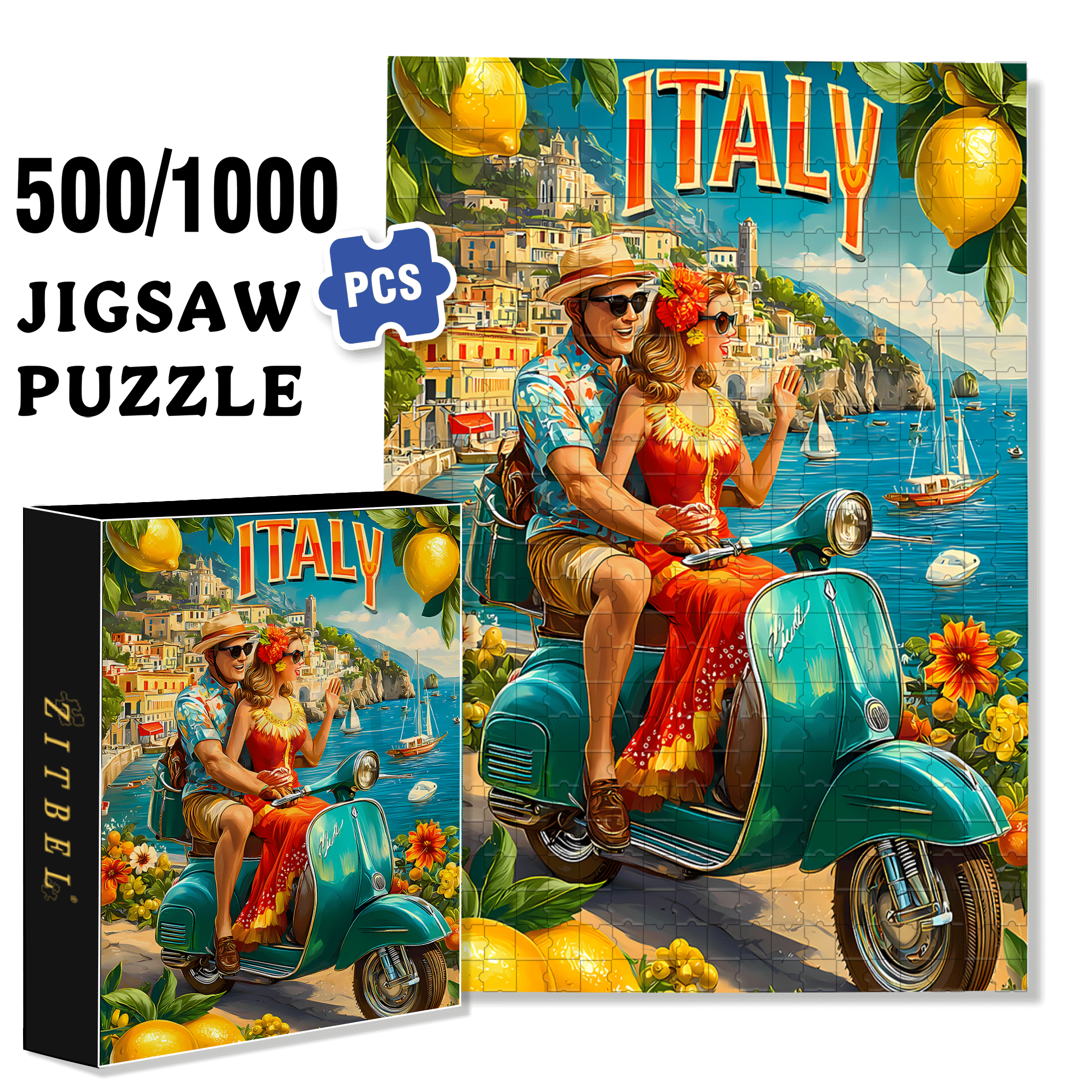 Italian Sunshine 500pcs/1000pcs Jigsaw Puzzle, Scratch-Resistant, Interactive Family Game & Brain-Boosting DIY Decor, Perfect for Halloween, Christmas & New Year Gifts, Family Puzzle Game