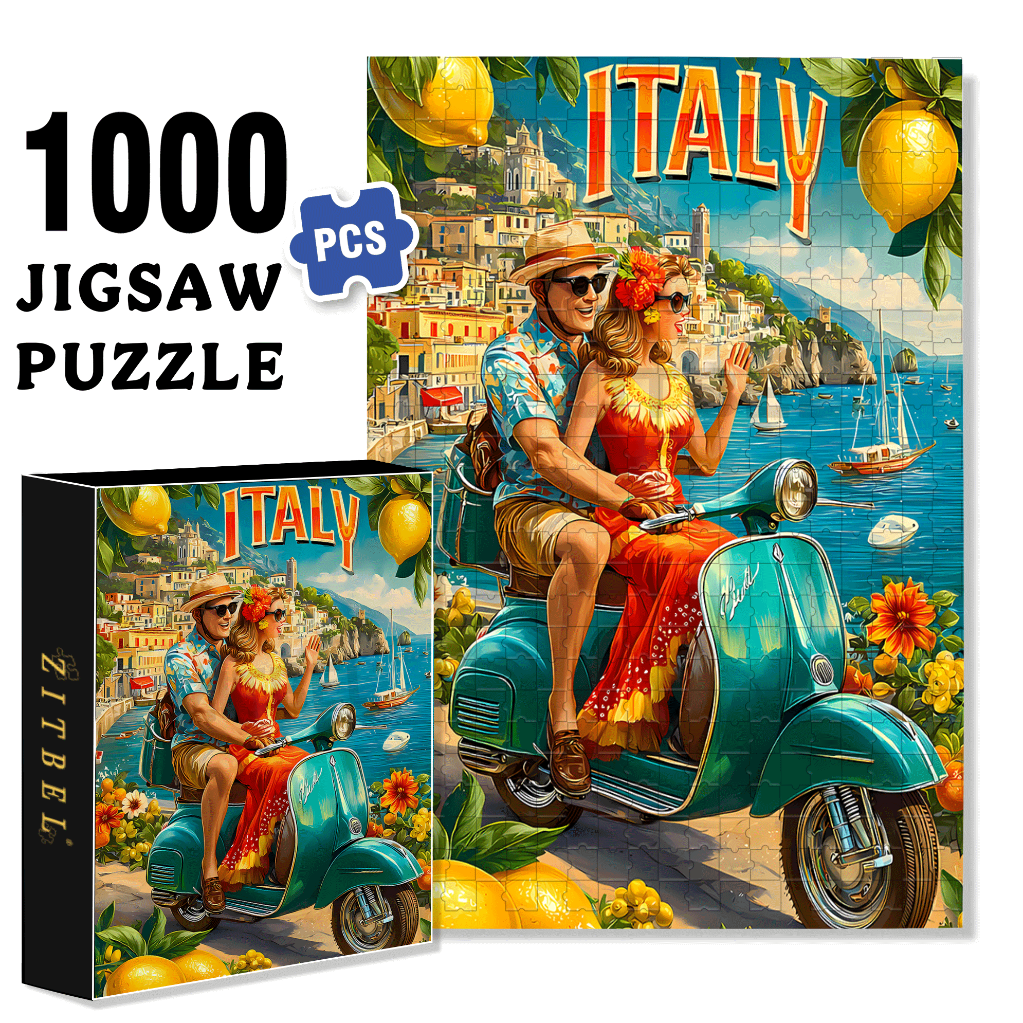 Italian Sunshine 500pcs/1000pcs Jigsaw Puzzle, Scratch-Resistant, Interactive Family Game & Brain-Boosting DIY Decor, Perfect for Halloween, Christmas & New Year Gifts, Family Puzzle Game