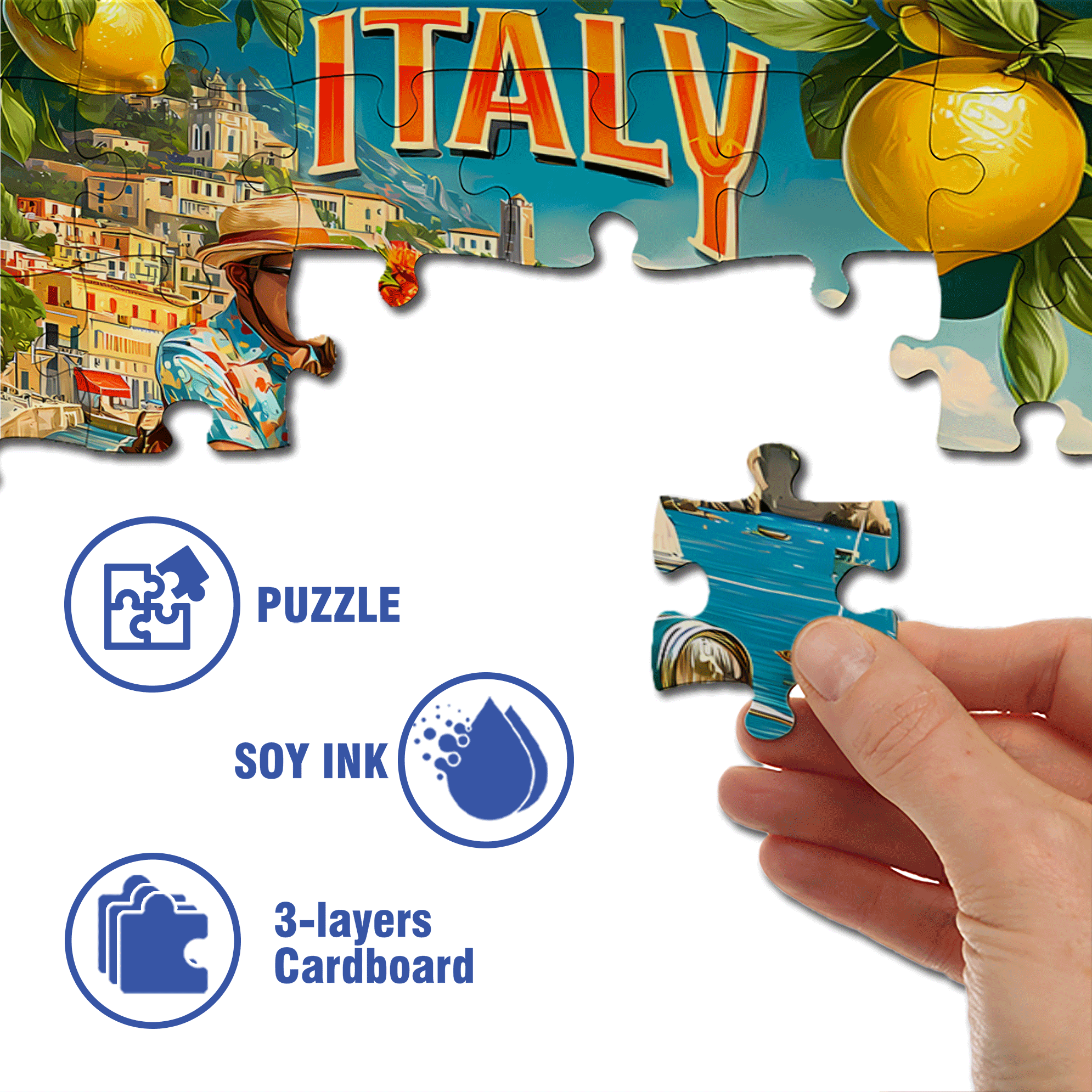 Italian Sunshine 500pcs/1000pcs Jigsaw Puzzle, Scratch-Resistant, Interactive Family Game & Brain-Boosting DIY Decor, Perfect for Halloween, Christmas & New Year Gifts, Family Puzzle Game