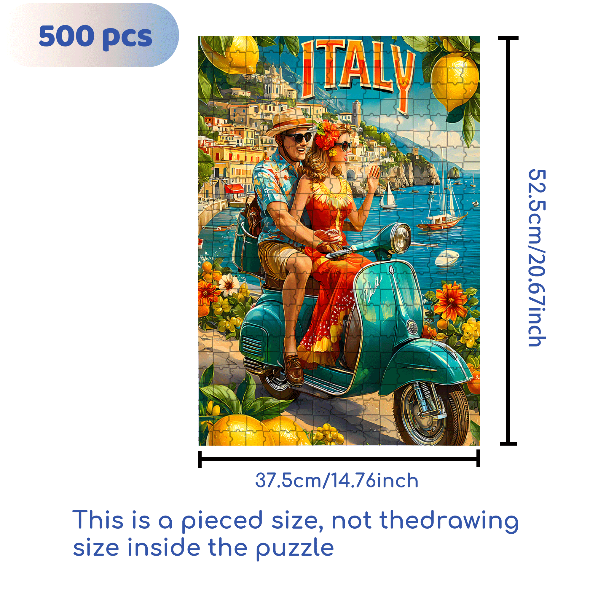 Italian Sunshine 500pcs/1000pcs Jigsaw Puzzle, Scratch-Resistant, Interactive Family Game & Brain-Boosting DIY Decor, Perfect for Halloween, Christmas & New Year Gifts, Family Puzzle Game