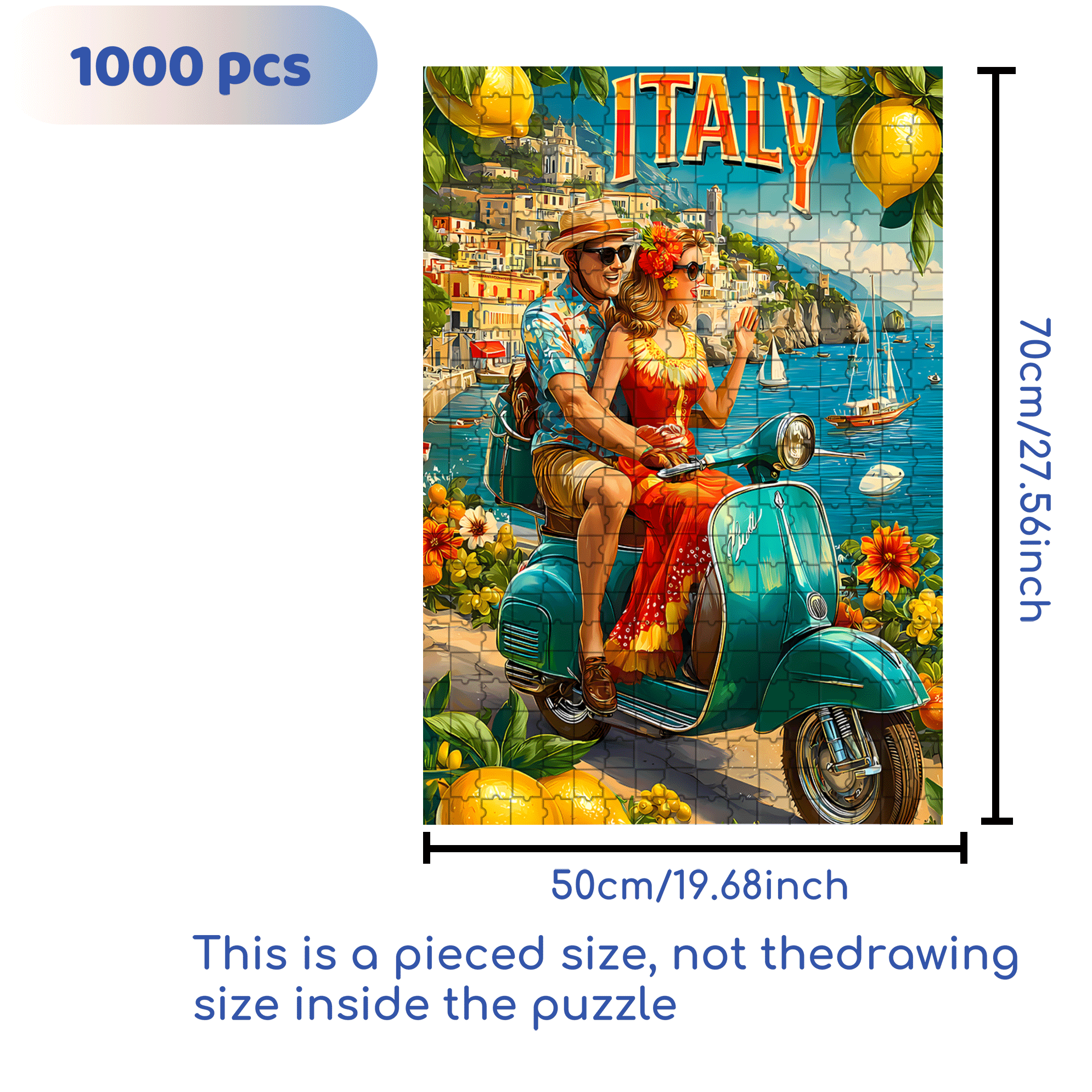 Italian Sunshine 500pcs/1000pcs Jigsaw Puzzle, Scratch-Resistant, Interactive Family Game & Brain-Boosting DIY Decor, Perfect for Halloween, Christmas & New Year Gifts, Family Puzzle Game