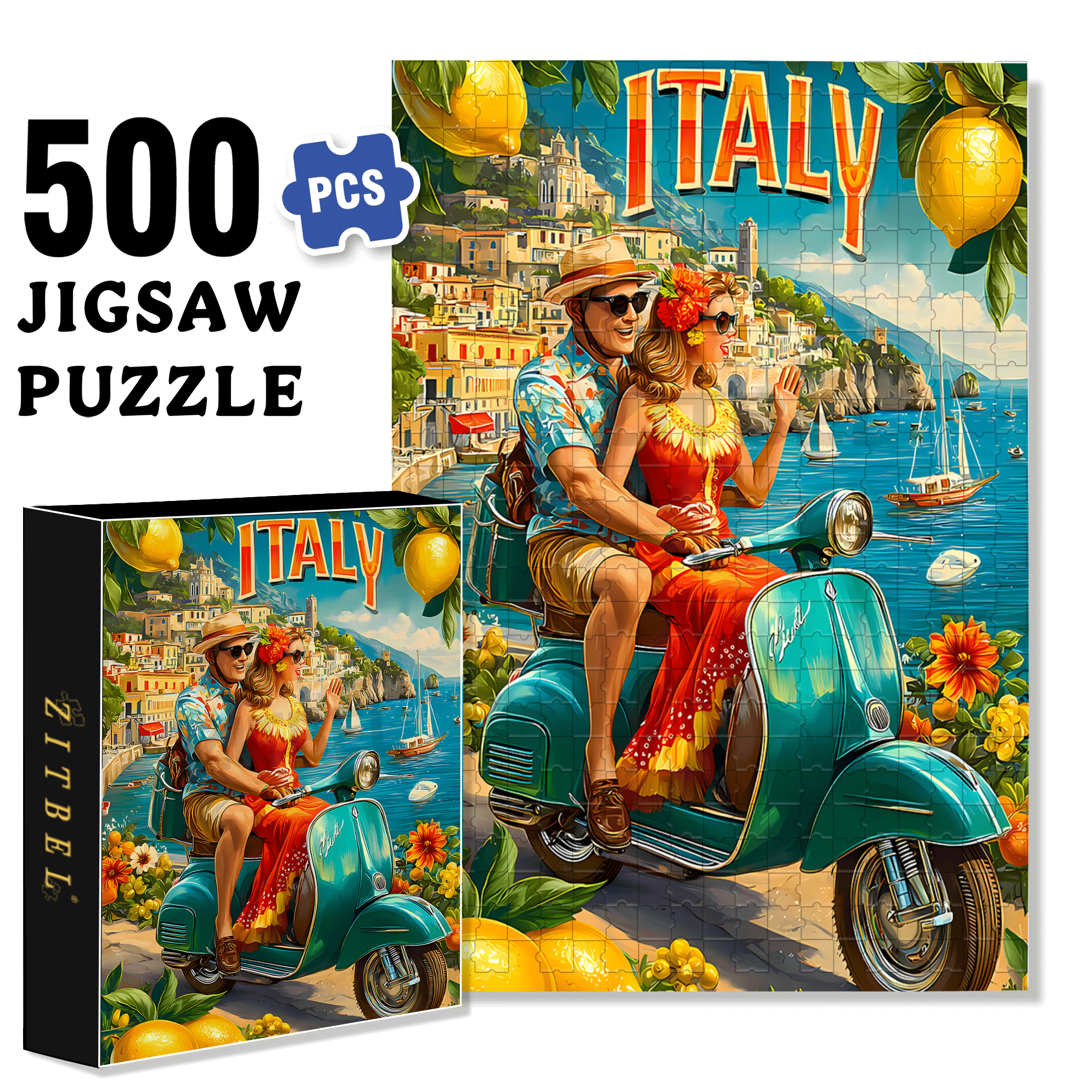 Italian Sunshine 500pcs/1000pcs Jigsaw Puzzle, Scratch-Resistant, Interactive Family Game & Brain-Boosting DIY Decor, Perfect for Halloween, Christmas & New Year Gifts, Family Puzzle Game