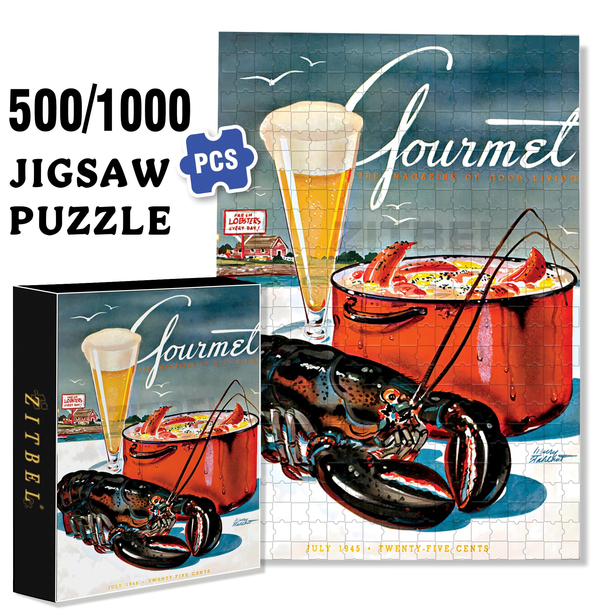 Lobster Boil 500pcs/1000pcs Jigsaw Puzzle, Scratch-Resistant, Interactive Family Game & Brain-Boosting DIY Decor, Perfect for Halloween, Christmas & New Year Gifts, Family Puzzle Game