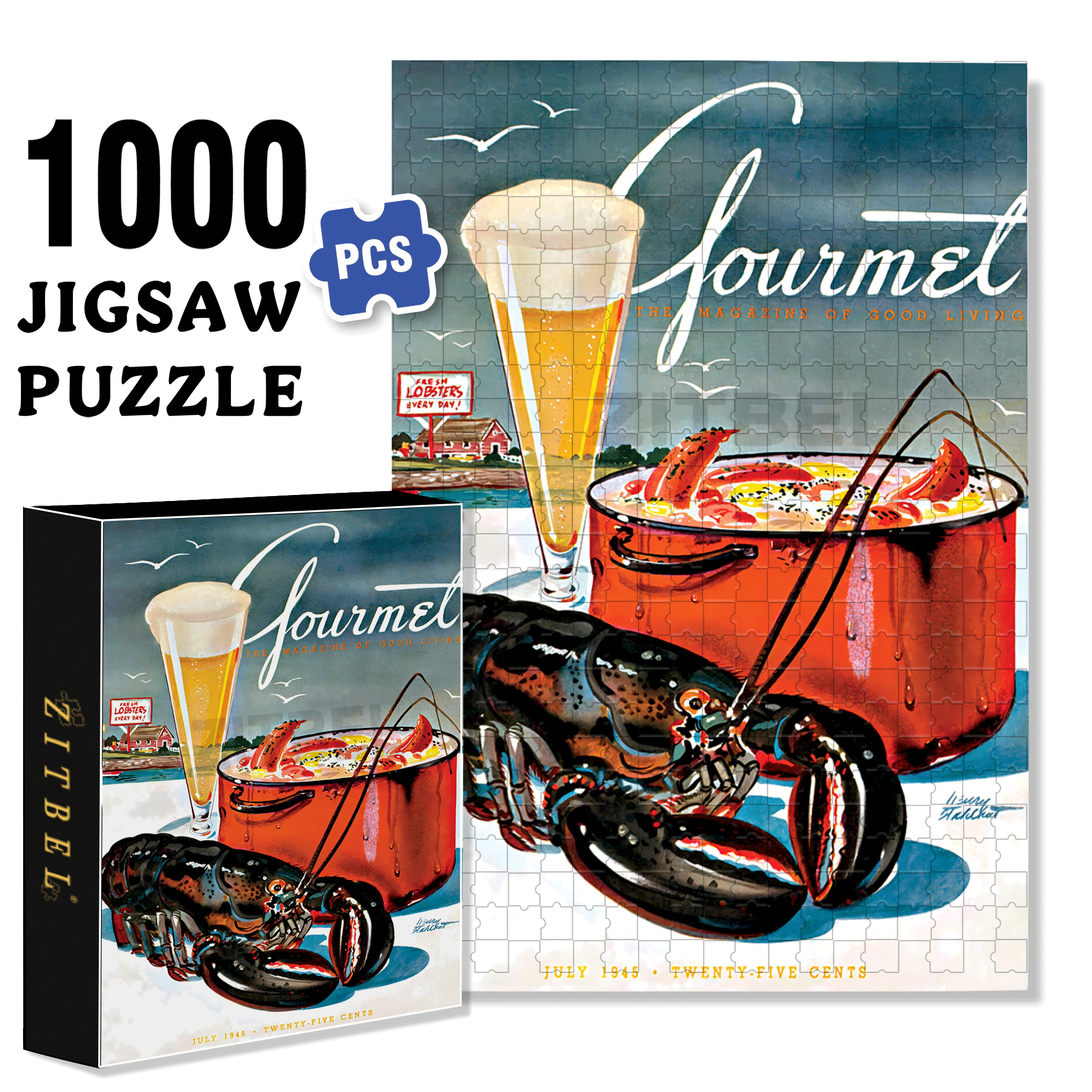 Lobster Boil 500pcs/1000pcs Jigsaw Puzzle, Scratch-Resistant, Interactive Family Game & Brain-Boosting DIY Decor, Perfect for Halloween, Christmas & New Year Gifts, Family Puzzle Game