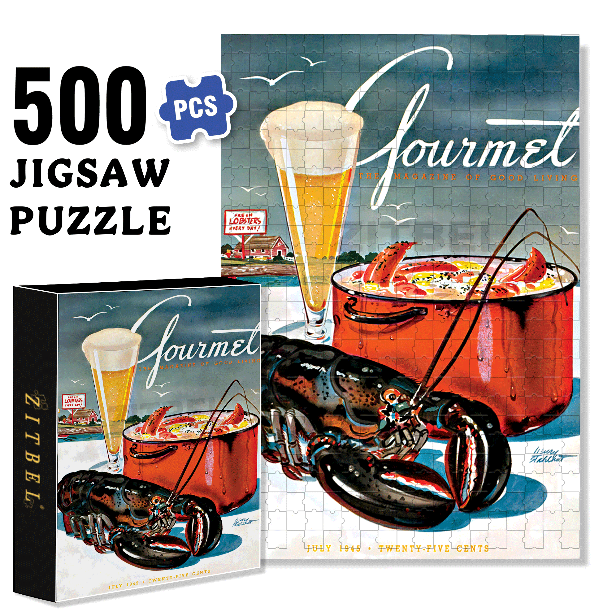 Lobster Boil 500pcs/1000pcs Jigsaw Puzzle, Scratch-Resistant, Interactive Family Game & Brain-Boosting DIY Decor, Perfect for Halloween, Christmas & New Year Gifts, Family Puzzle Game