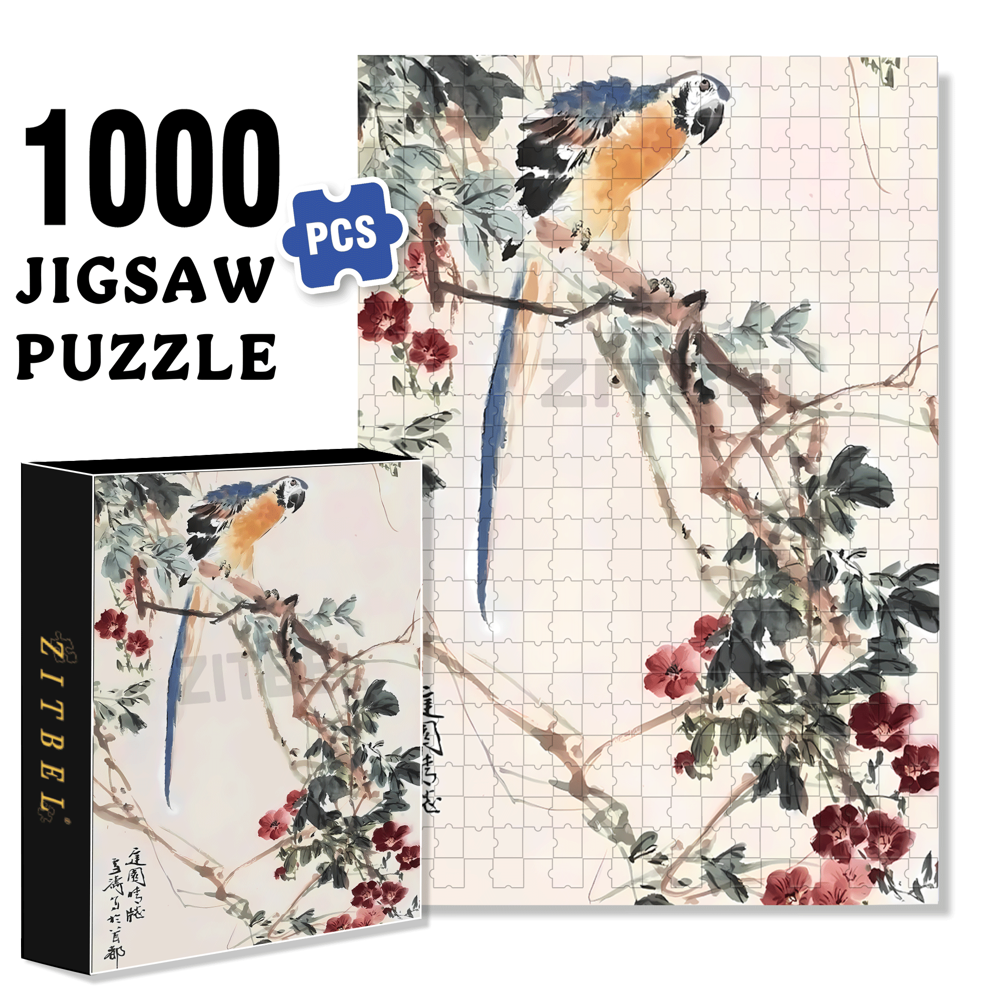 Macaw On A Branch 500pcs/1000pcs Jigsaw Puzzle, Scratch-Resistant, Interactive Family Game & Brain-Boosting DIY Decor, Perfect for Halloween, Christmas & New Year Gifts, Family Puzzle Game