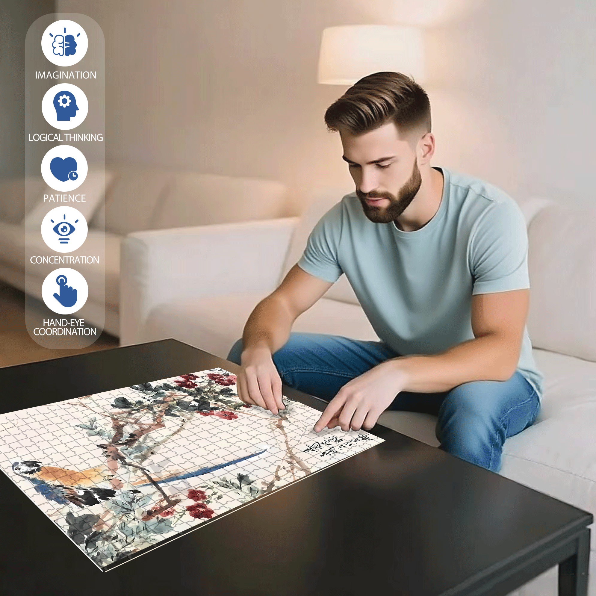 Macaw On A Branch 500pcs/1000pcs Jigsaw Puzzle, Scratch-Resistant, Interactive Family Game & Brain-Boosting DIY Decor, Perfect for Halloween, Christmas & New Year Gifts, Family Puzzle Game