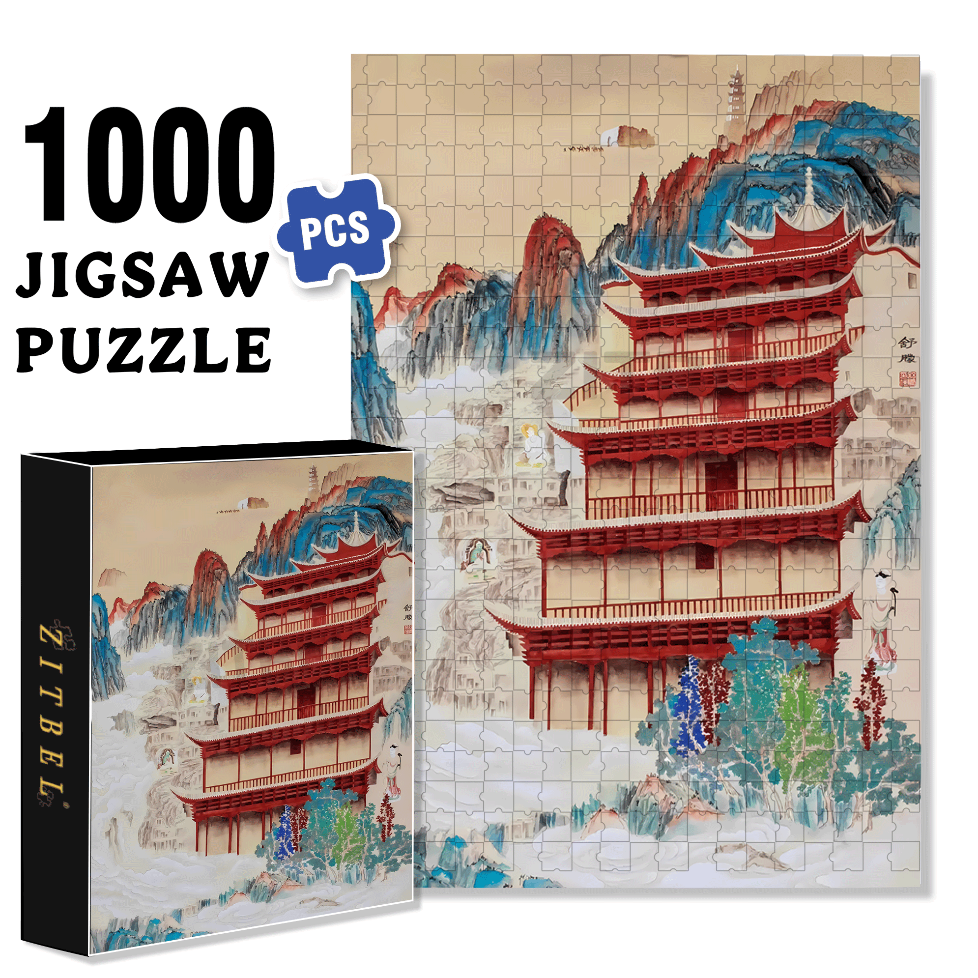 Mogao Grottoes 500pcs/1000pcs Jigsaw Puzzle, Scratch-Resistant, Interactive Family Game & Brain-Boosting DIY Decor, Perfect for Halloween, Christmas & New Year Gifts, Family Puzzle Game
