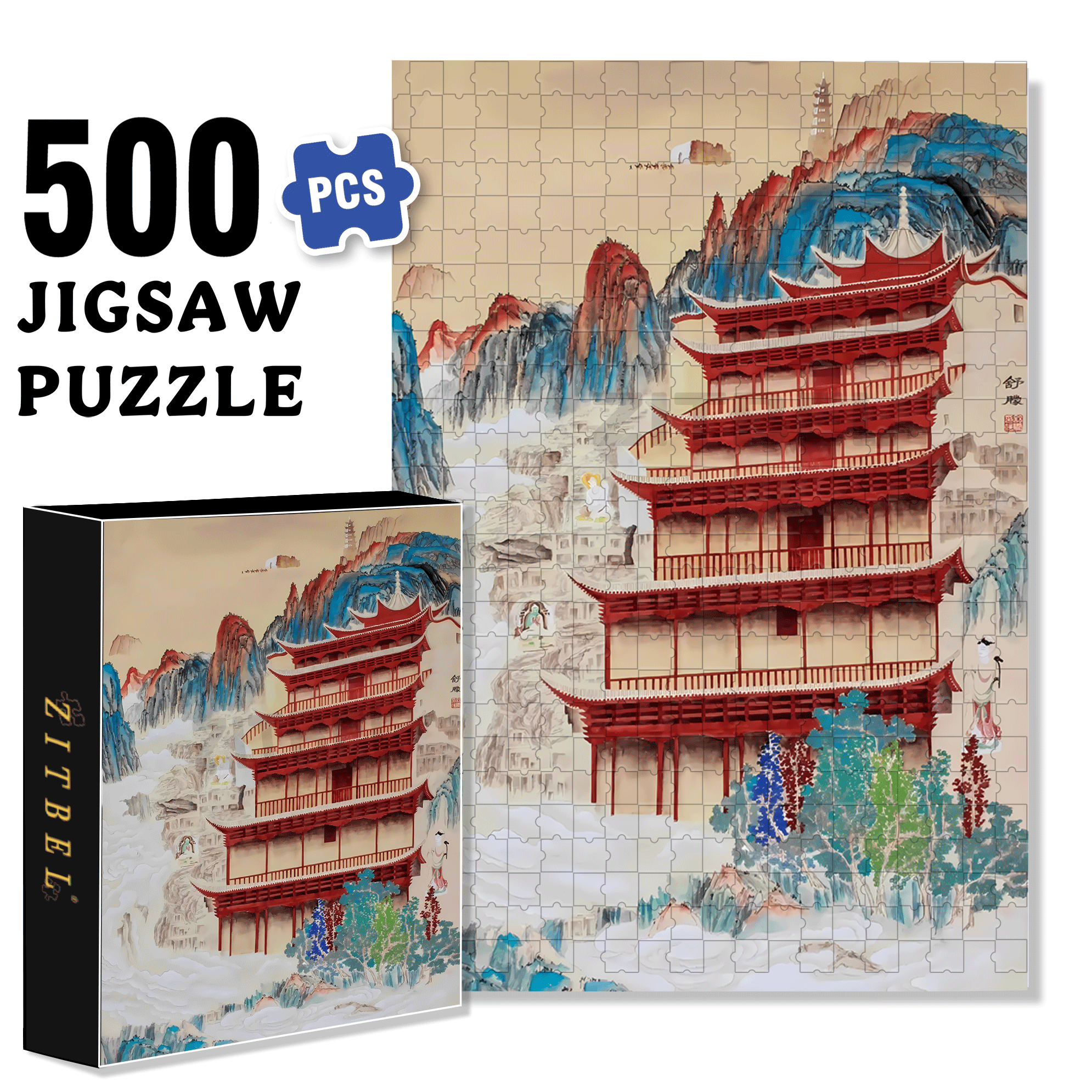 Mogao Grottoes 500pcs/1000pcs Jigsaw Puzzle, Scratch-Resistant, Interactive Family Game & Brain-Boosting DIY Decor, Perfect for Halloween, Christmas & New Year Gifts, Family Puzzle Game