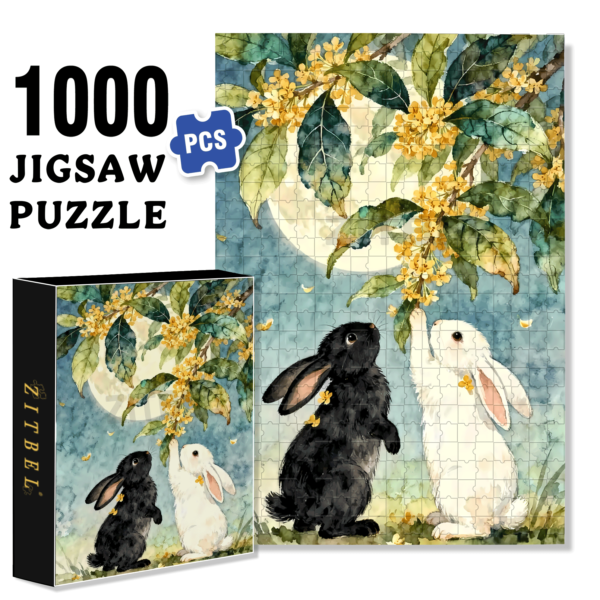 Osmanthus and Rabbit 500pcs/1000pcs Jigsaw Puzzle, Scratch-Resistant, Interactive Family Game & Brain-Boosting DIY Decor, Perfect for Halloween, Christmas & New Year Gifts, Family Puzzle Game