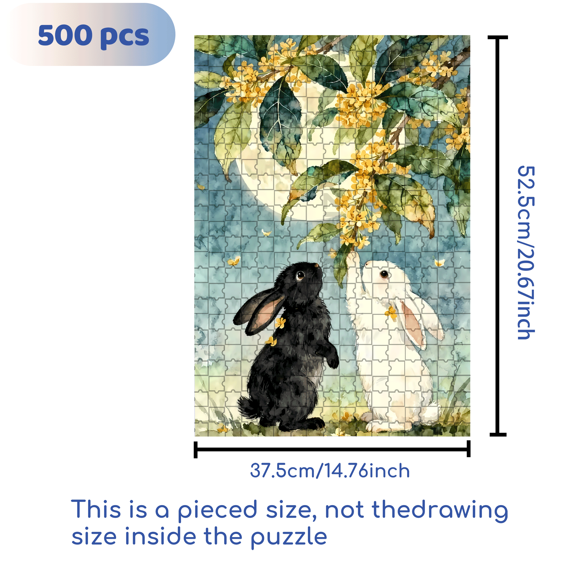 Osmanthus and Rabbit 500pcs/1000pcs Jigsaw Puzzle, Scratch-Resistant, Interactive Family Game & Brain-Boosting DIY Decor, Perfect for Halloween, Christmas & New Year Gifts, Family Puzzle Game