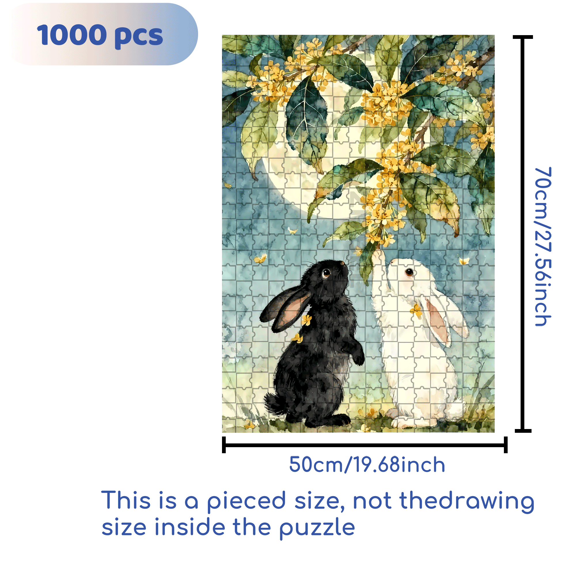Osmanthus and Rabbit 500pcs/1000pcs Jigsaw Puzzle, Scratch-Resistant, Interactive Family Game & Brain-Boosting DIY Decor, Perfect for Halloween, Christmas & New Year Gifts, Family Puzzle Game