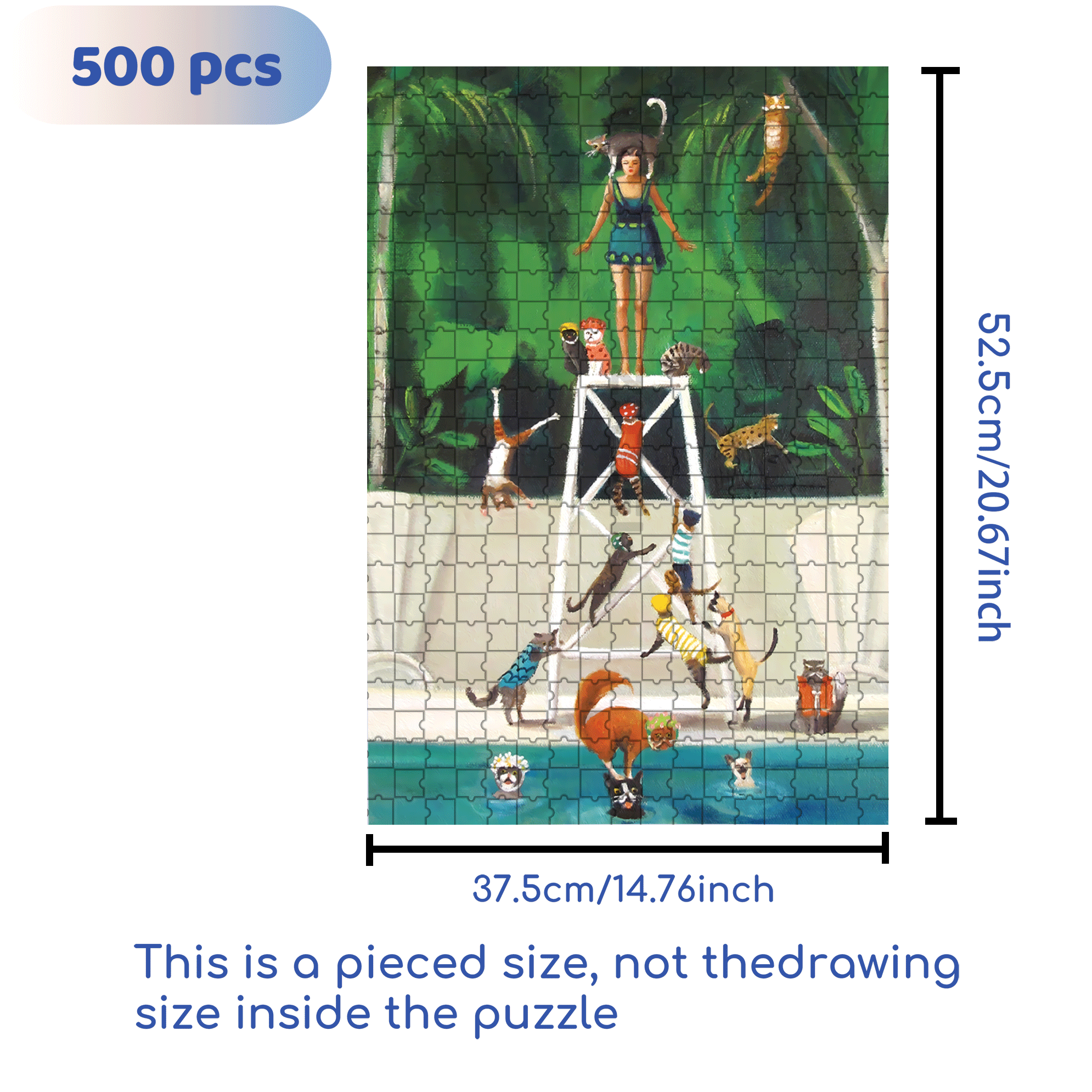 Pool Kitties 500pcs/1000pcs Jigsaw Puzzle, Scratch-Resistant, Interactive Family Game & Brain-Boosting DIY Decor, Perfect for Halloween, Christmas & New Year Gifts, Family Puzzle Game