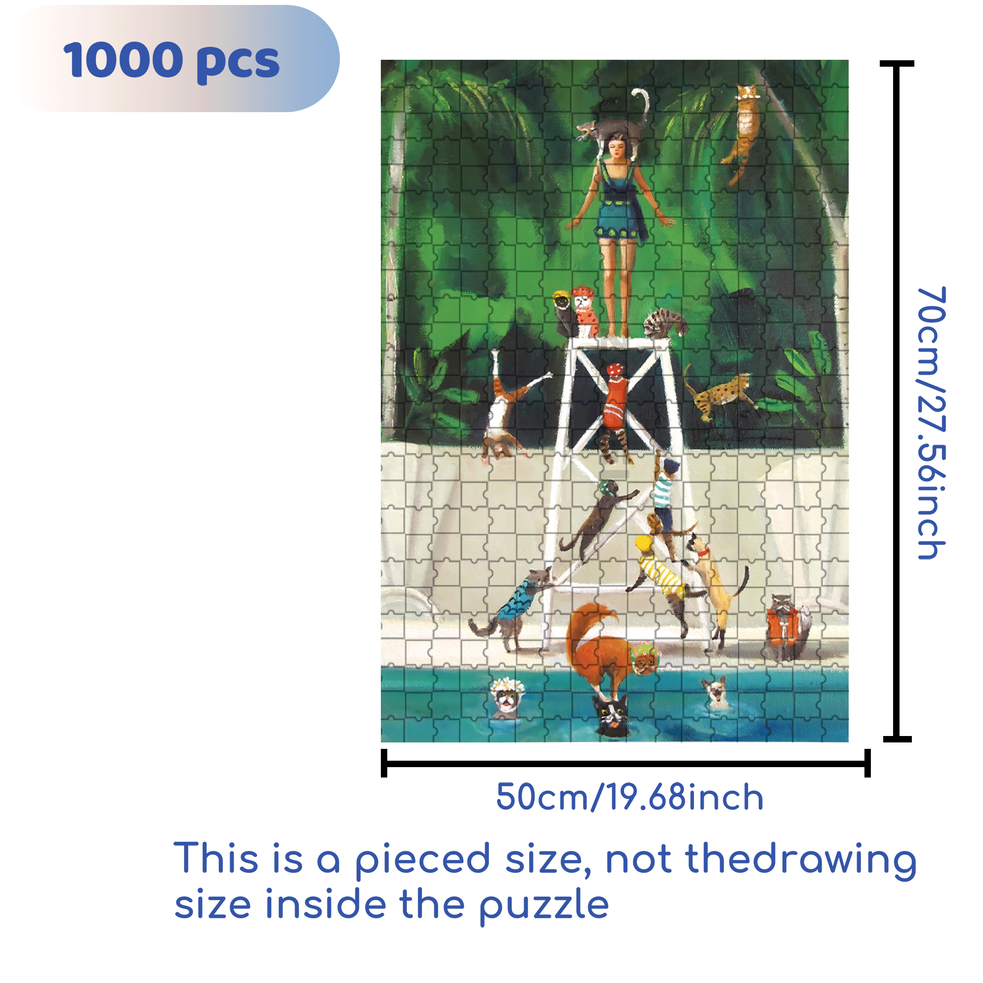 Pool Kitties 500pcs/1000pcs Jigsaw Puzzle, Scratch-Resistant, Interactive Family Game & Brain-Boosting DIY Decor, Perfect for Halloween, Christmas & New Year Gifts, Family Puzzle Game