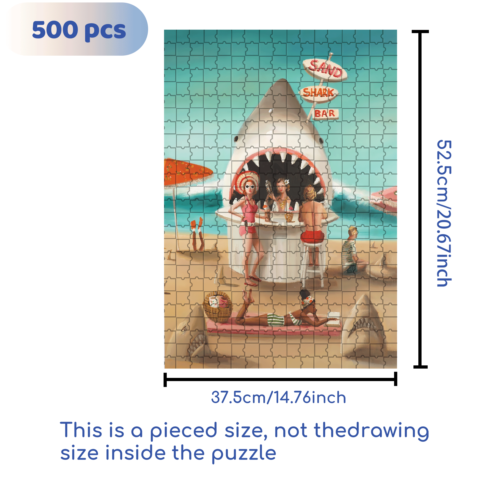 Sand Shark Bar 500pcs/1000pcs Jigsaw Puzzle, Scratch-Resistant, Interactive Family Game & Brain-Boosting DIY Decor, Perfect for Halloween, Christmas & New Year Gifts, Family Puzzle Game