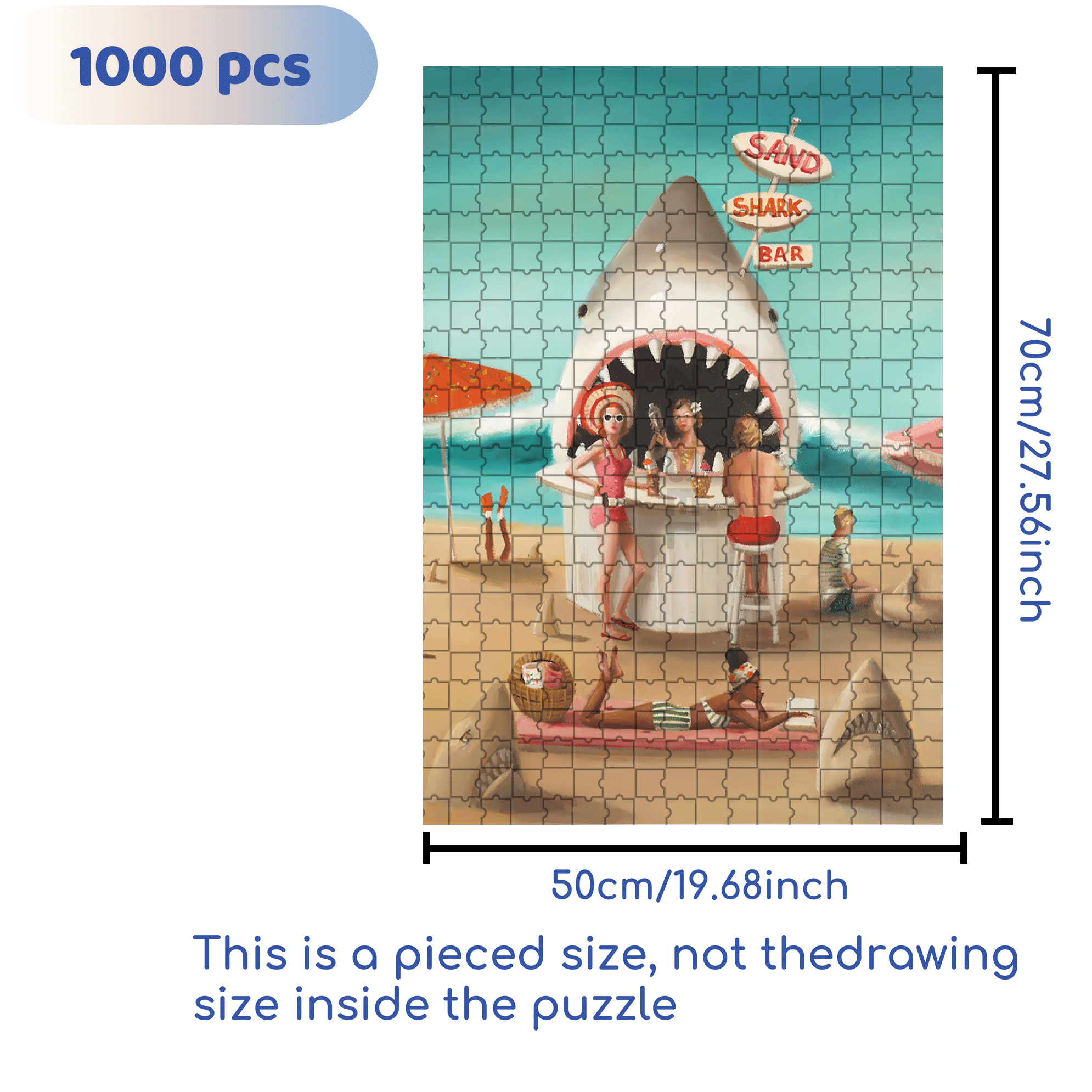 Sand Shark Bar 500pcs/1000pcs Jigsaw Puzzle, Scratch-Resistant, Interactive Family Game & Brain-Boosting DIY Decor, Perfect for Halloween, Christmas & New Year Gifts, Family Puzzle Game