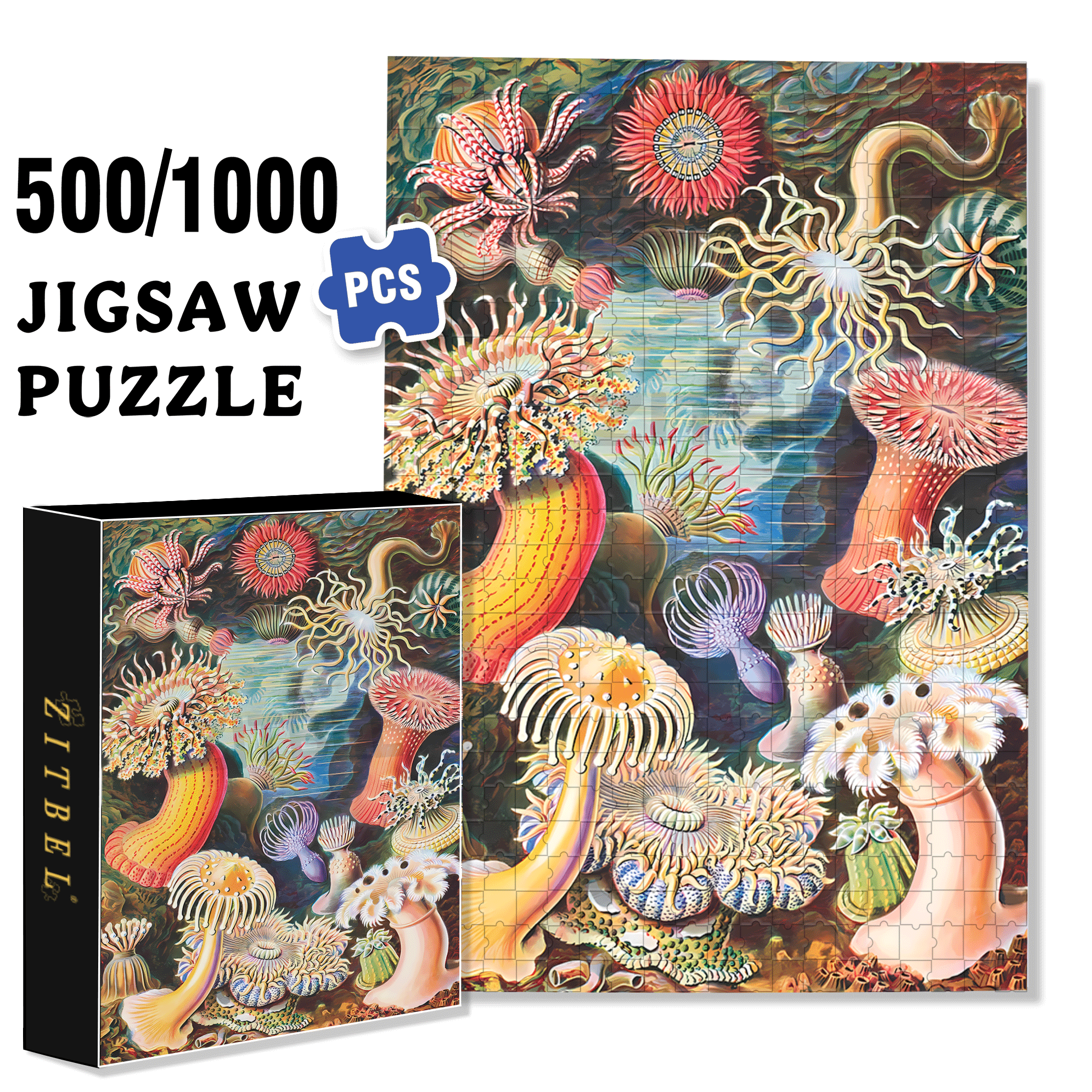 Sea Anemones 500pcs/1000pcs Jigsaw Puzzle, Scratch-Resistant, Interactive Family Game & Brain-Boosting DIY Decor, Perfect for Halloween, Christmas & New Year Gifts, Family Puzzle Game