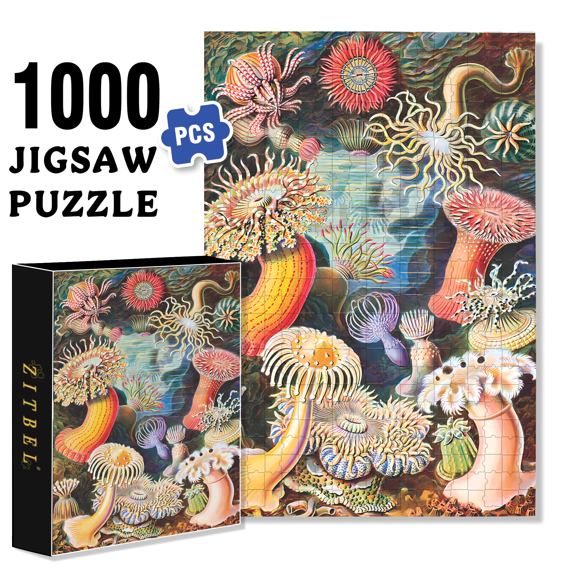 Sea Anemones 500pcs/1000pcs Jigsaw Puzzle, Scratch-Resistant, Interactive Family Game & Brain-Boosting DIY Decor, Perfect for Halloween, Christmas & New Year Gifts, Family Puzzle Game